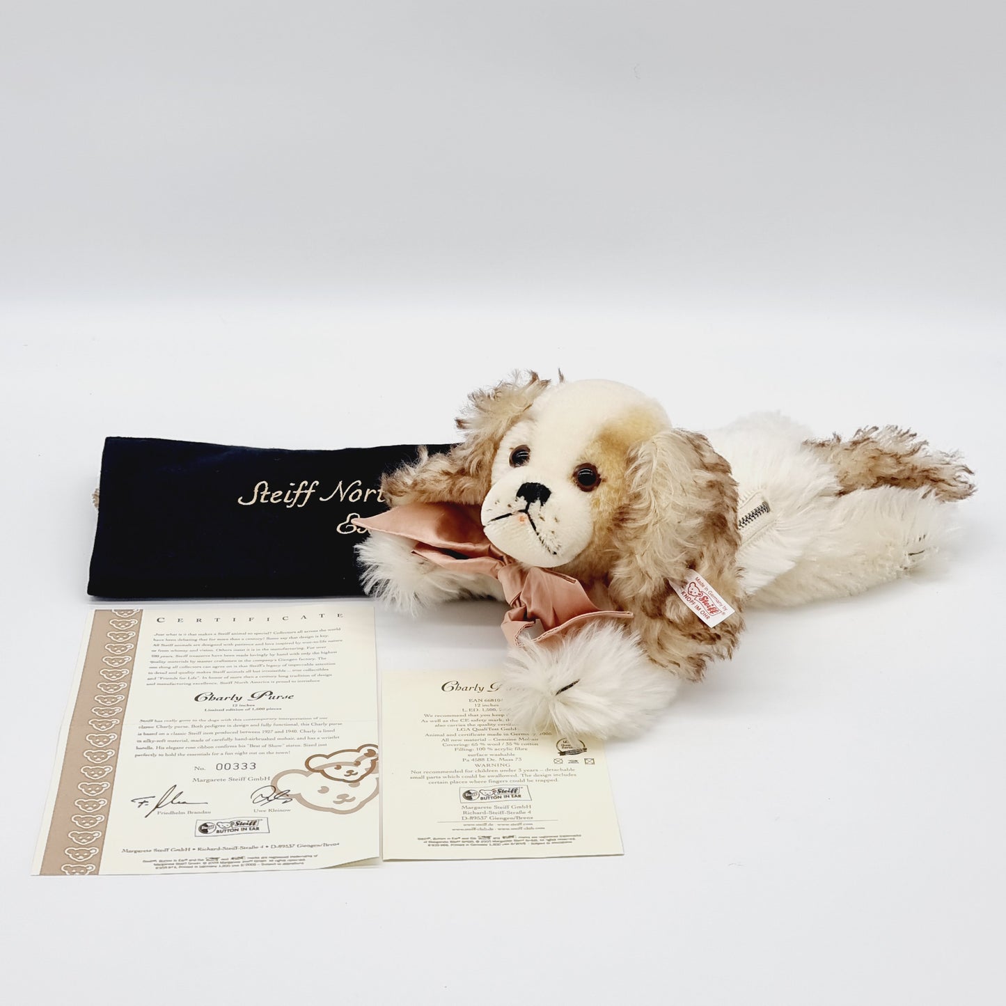 Steiff 668104 Charly Purse Handtasche Hund 28 cm Mohair USA limitiert 1500