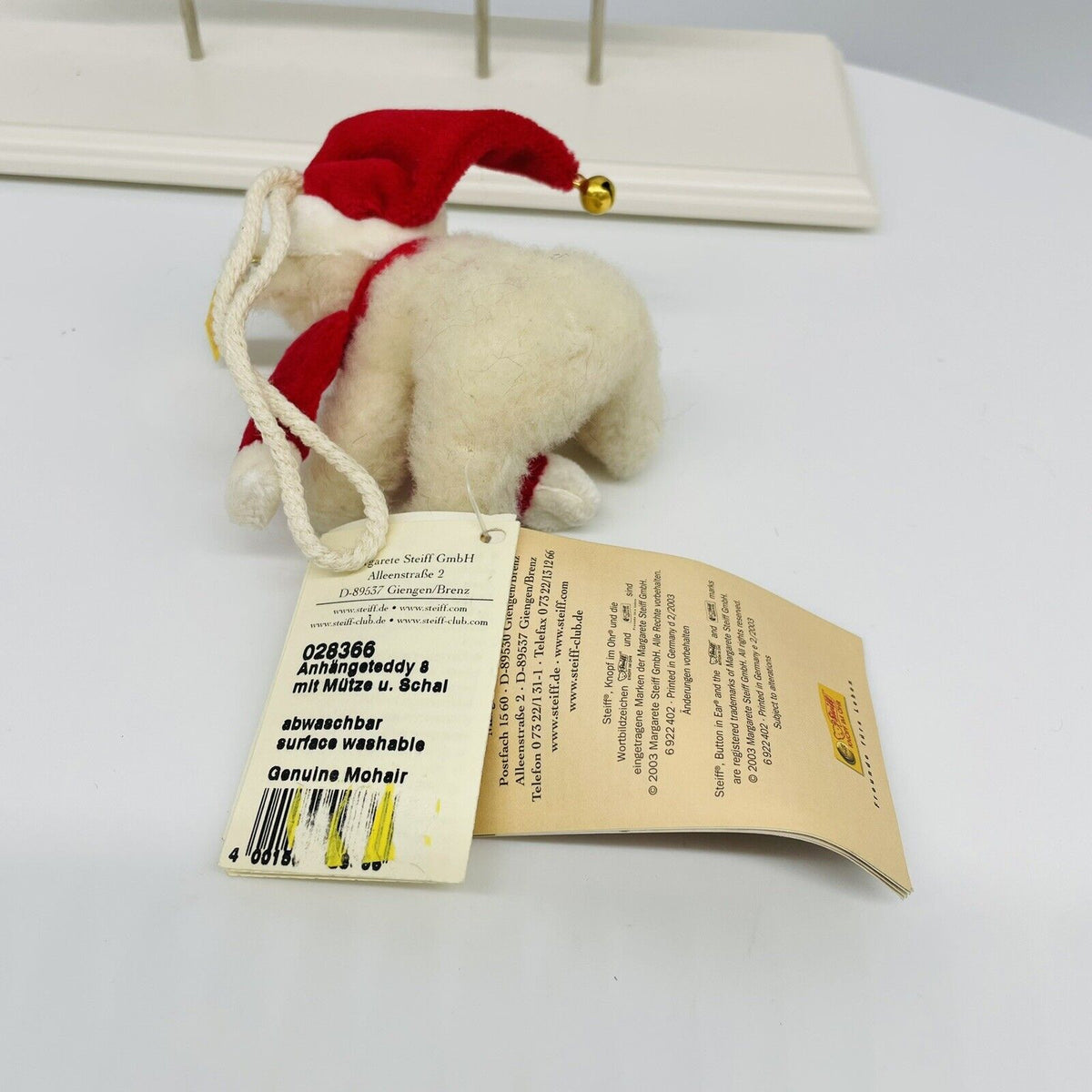 Steiff Anhängerteddy mit Weihnachtsmütze 028366 8cm Mohair