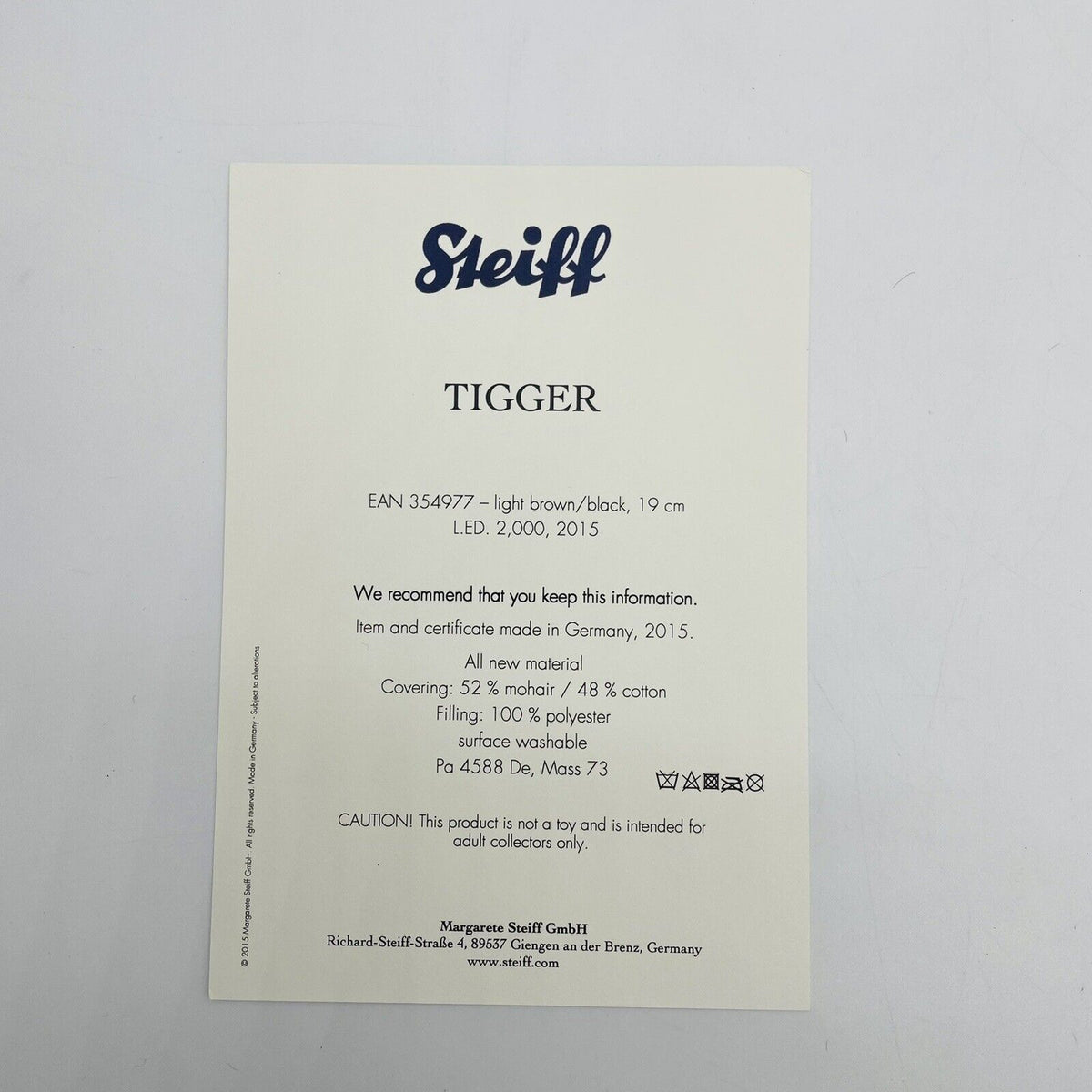 Steiff Tigger 354977 19cm limitiert 2000 Winnie Pooh Christopher Robin aus 2015