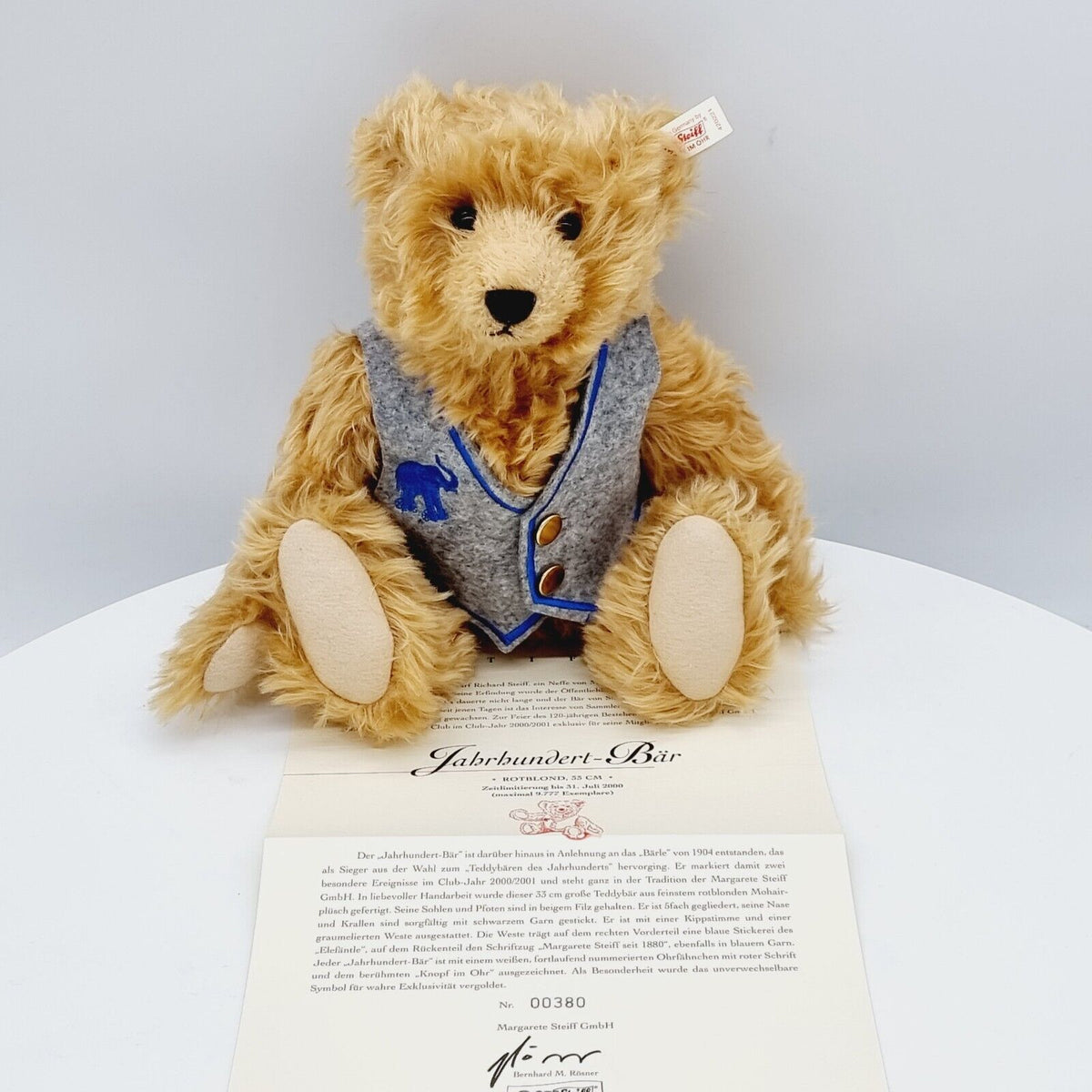 Steiff 420221 Teddybär Jahrhundert Bär Zeitlimitierung 200 rotblond 33 cm 2000