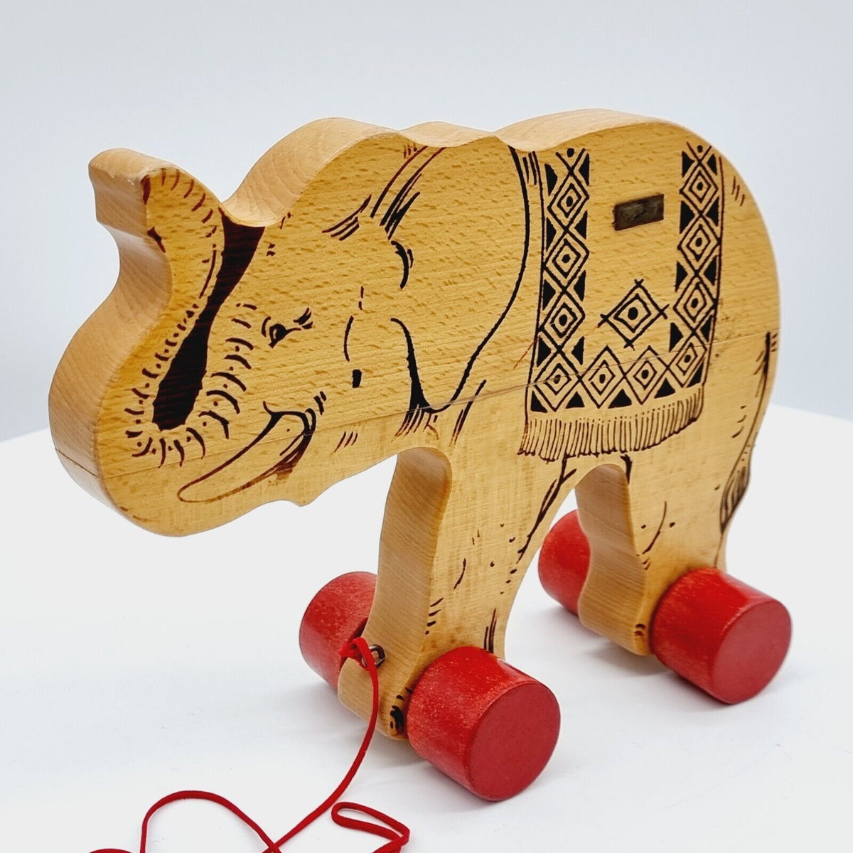 Steiff 8350/20 Elefant auf Rädern Buchenholz Nachzieh-Tier 25 cm 1969 - 1974