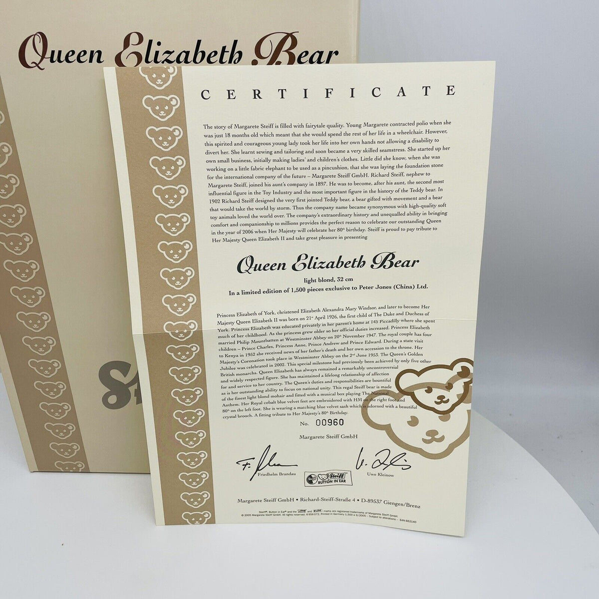 Steiff Teddybär Queen Elizabeth 80. Geburtstag 662140 limitiert 1500 Peter Jones