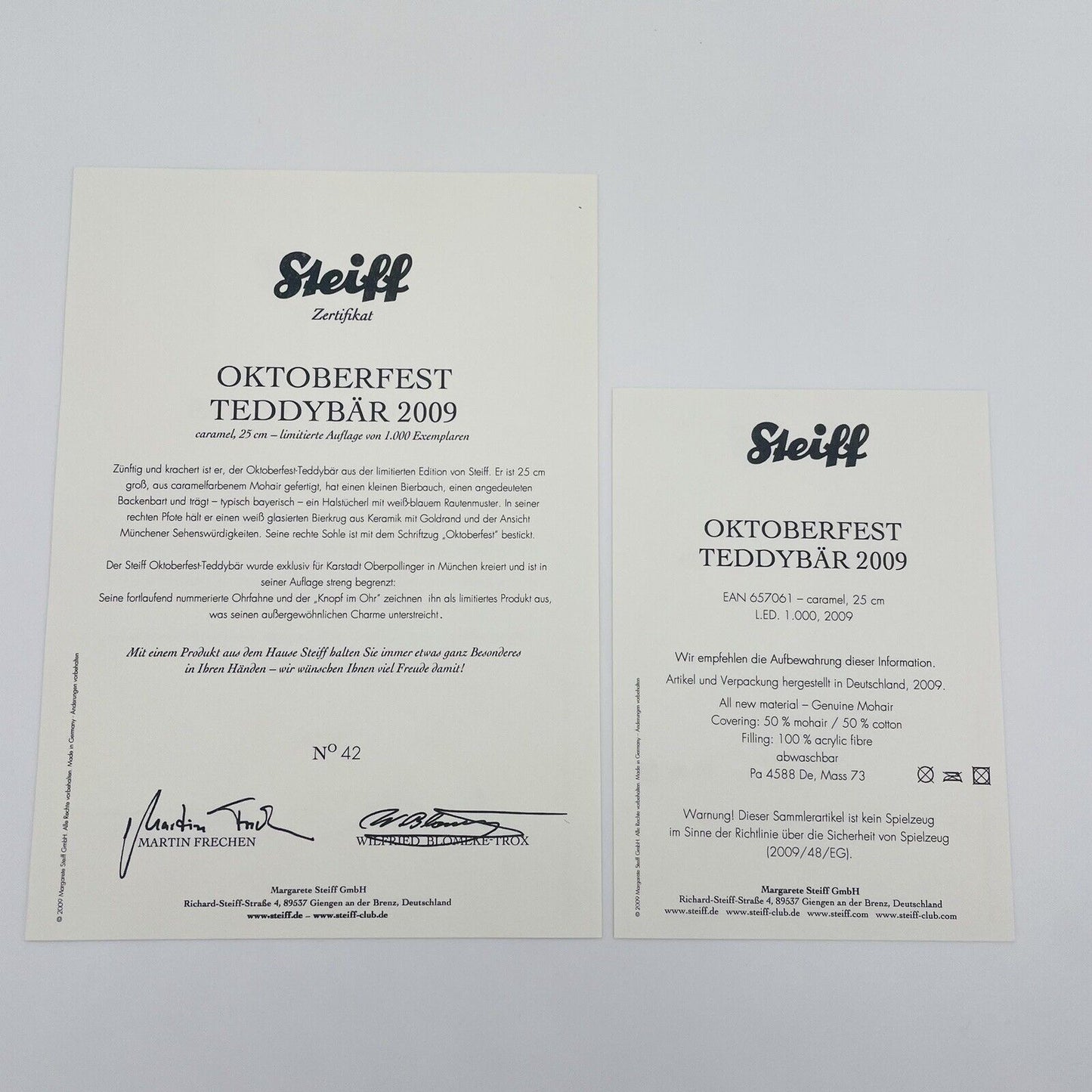 Steiff Teddybär mit Bierkrug Oktoberfest 657061 limitiert 1000 aus 2009 25cm