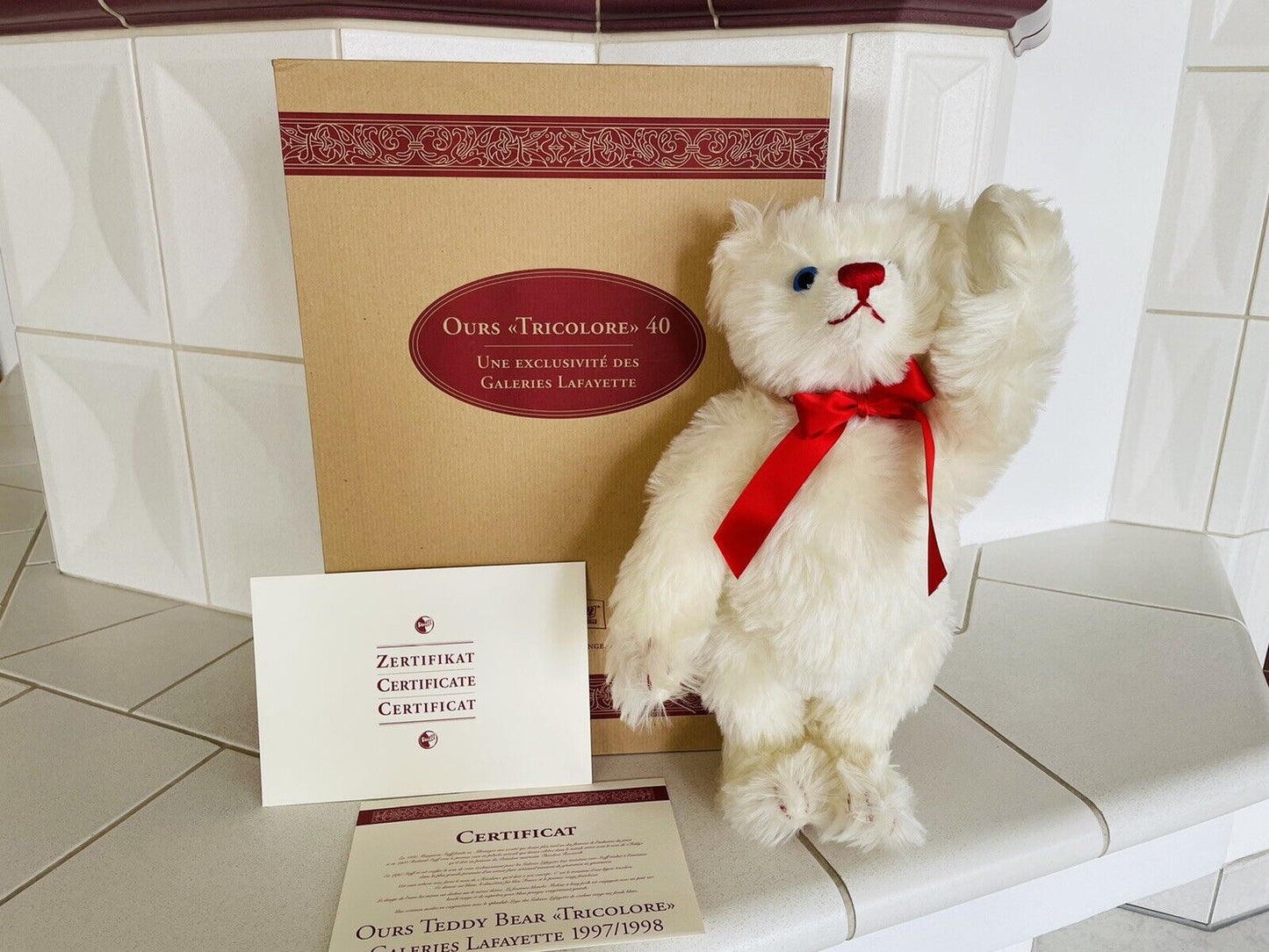 Steiff - Teddybär Tricolore 40 cm 1997/1998 limitiert auf 1500 Blanc Zertifikat