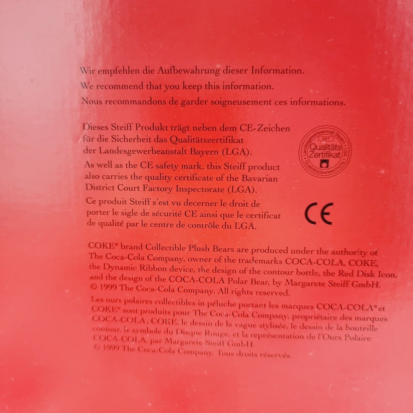 Steiff 670336 Eisbär Coca Cola 35 cm Polarbär 1999