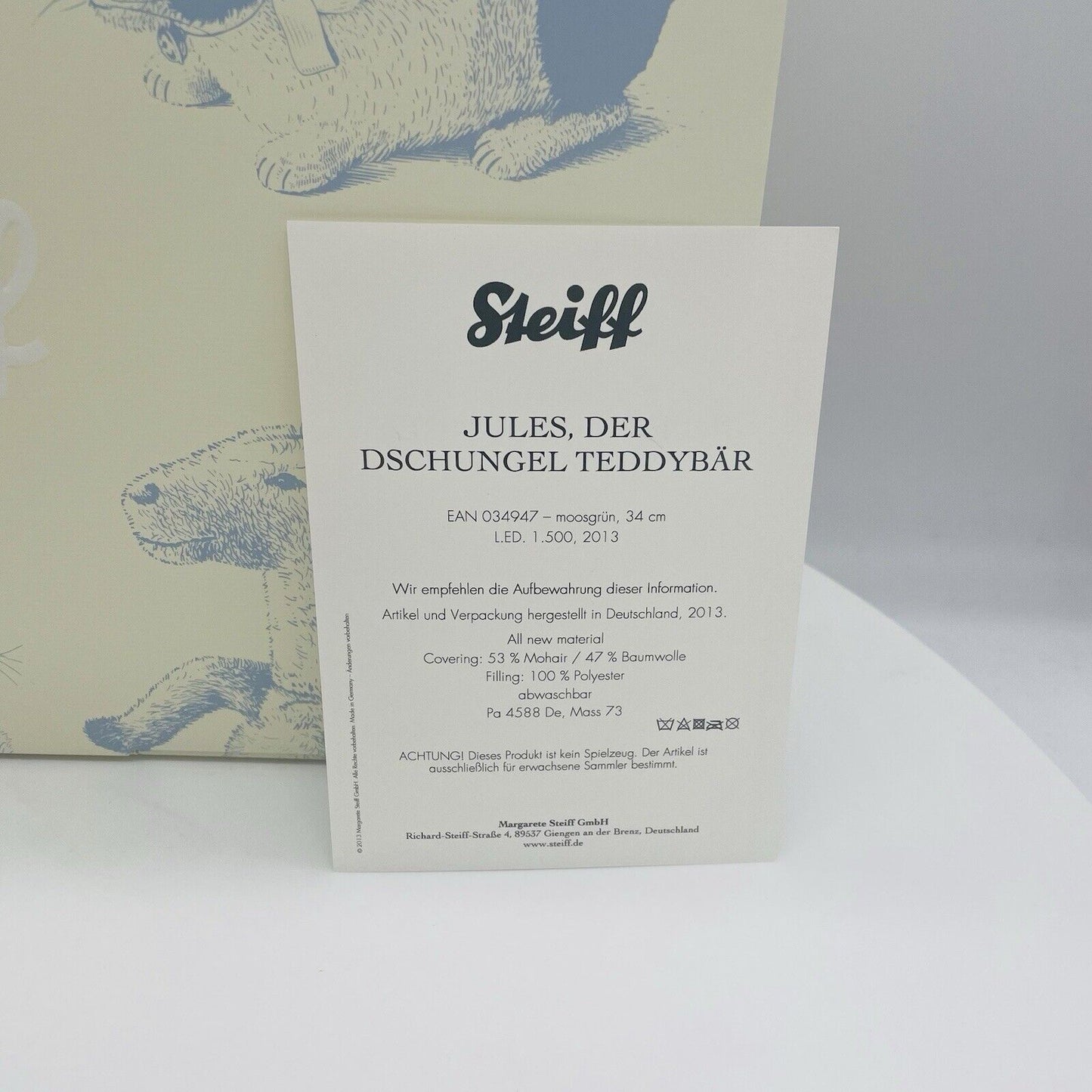 Steiff 034947 Teddybär Jules, der Dschungelbär limitiert 1500 aus 2013 34 cm