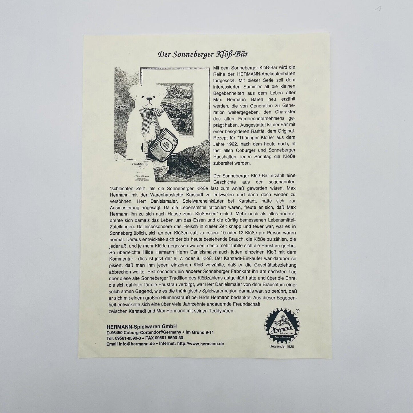 Hermann Coburg Sonneberger- Klöß-Bär Hilde Koch limitiert 500