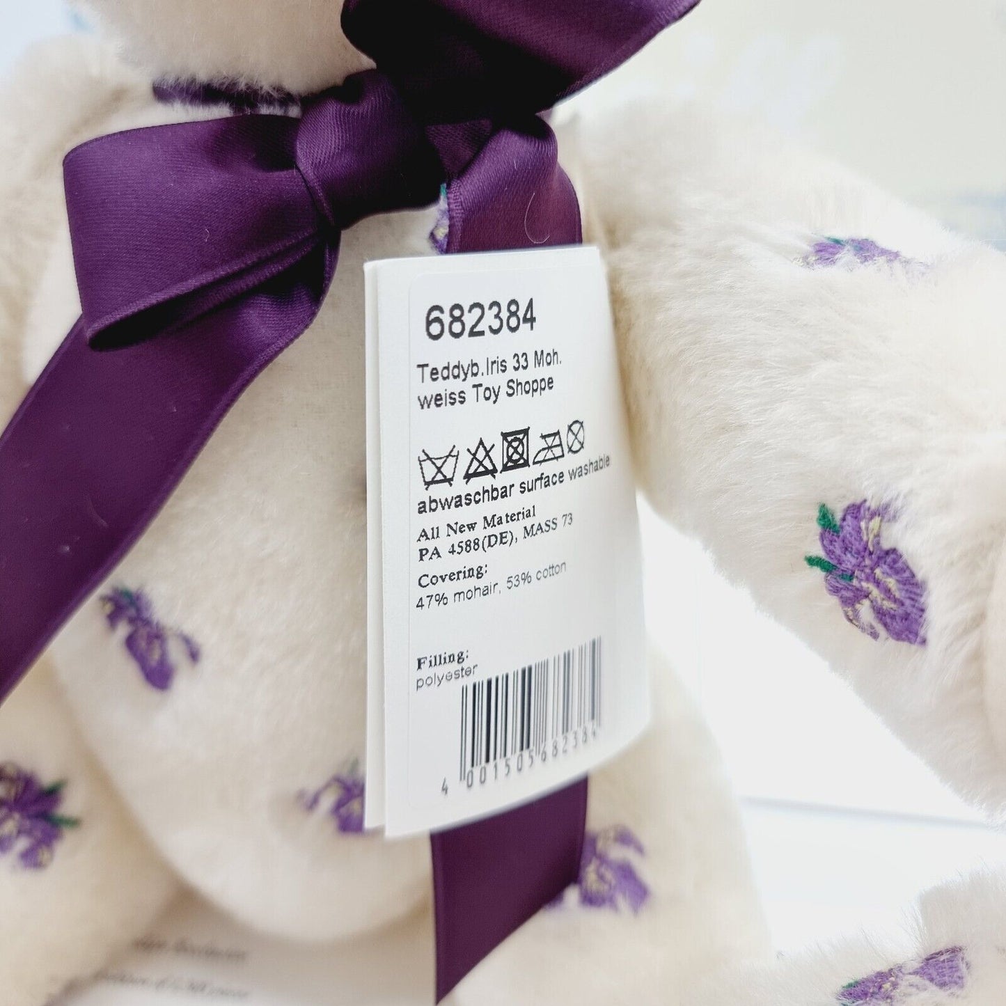 Steiff Iris Teddybär EAN 682384 Blumenbestickung 33 cm Mohair imitiert