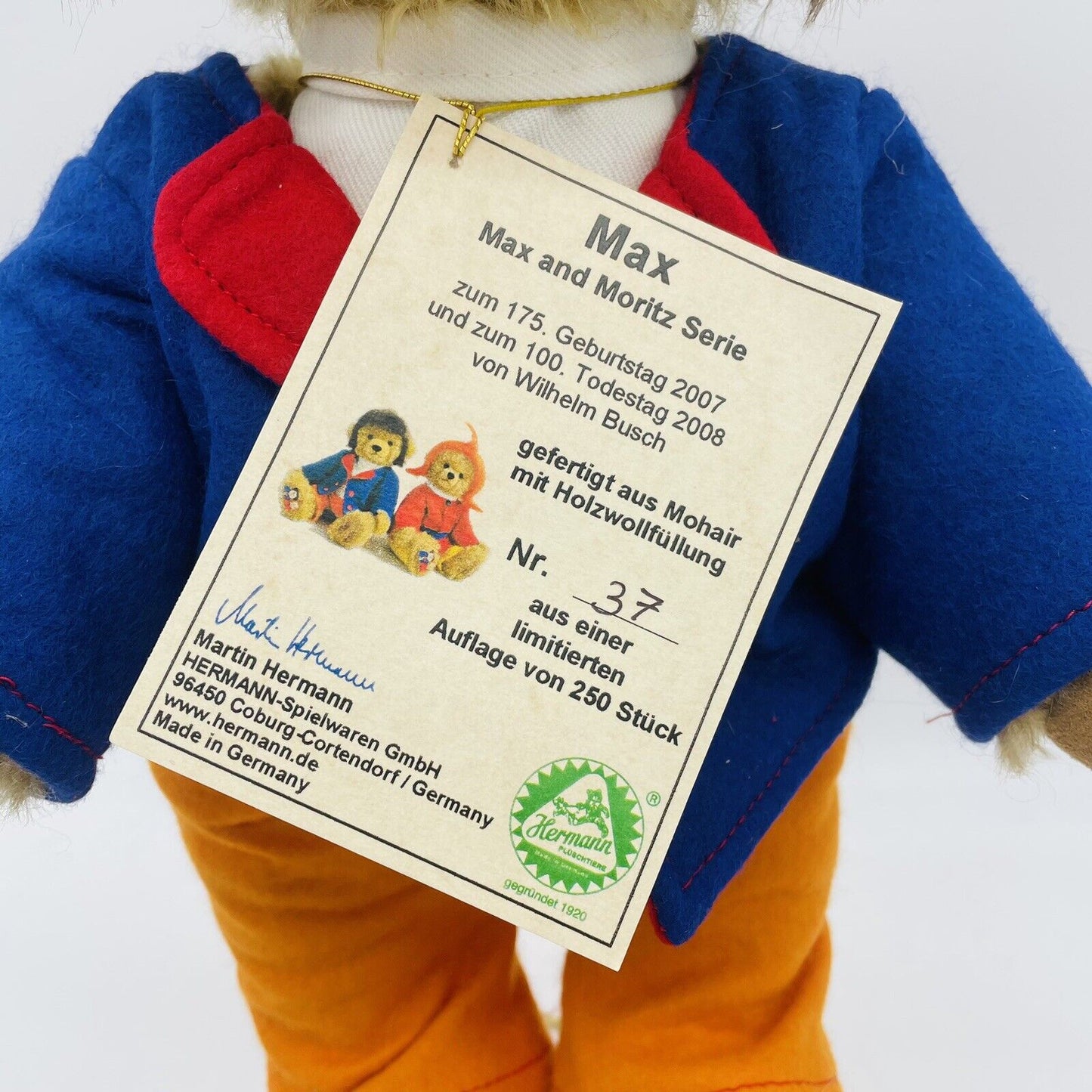 Hermann Coburg Max aus Max und Moritz limitiert 250 Mohair