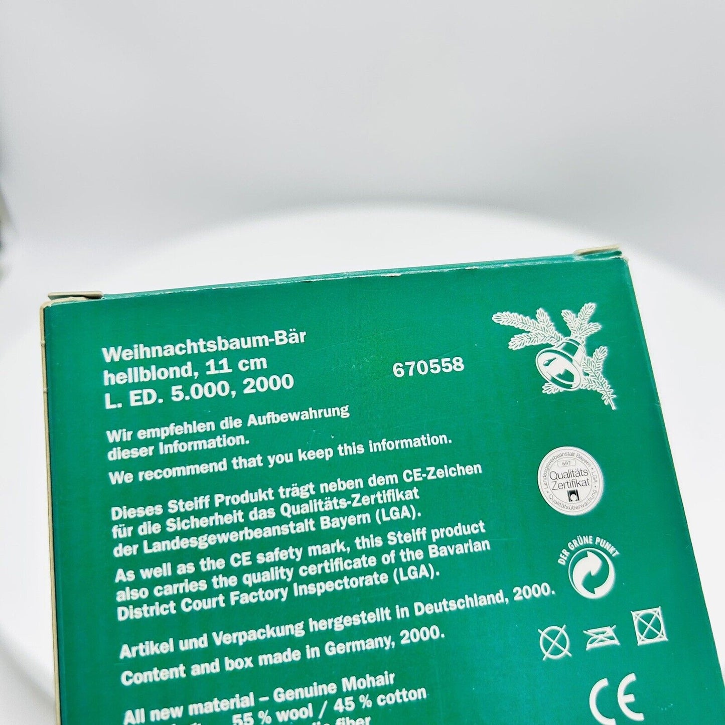 Steiff 670558 Ornament Weihnachtsbaumbär Geschenk limitiert 5000 aus 2000 11cm