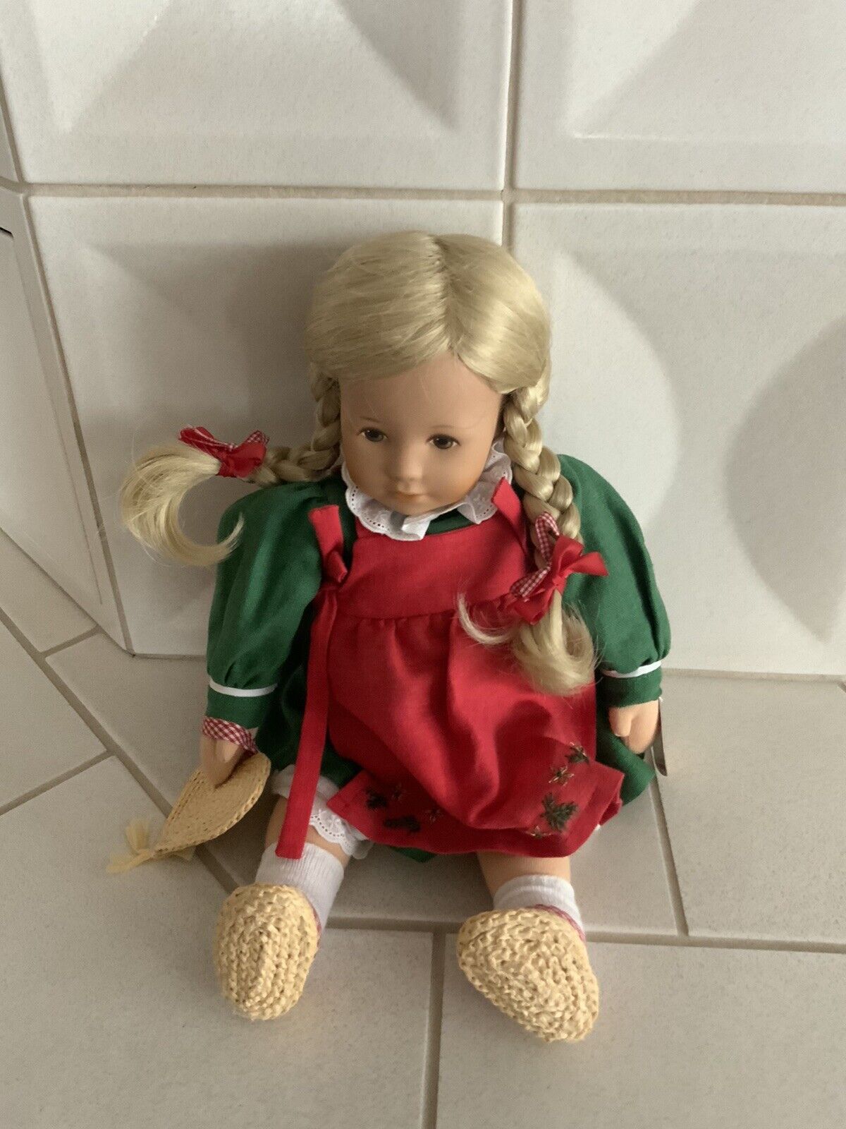 Käthe Kruse Puppe Glückskind mit Herz aus Stroh 37 cm - Rarität für Sammler