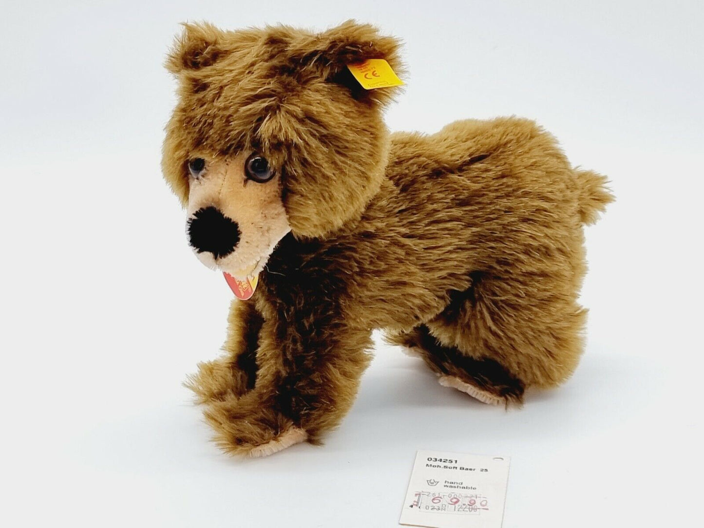 Steiff Tier Braunbär KFS 034251 Etikett 19 cm Mohair Soft Tierwelt Knopf Fahne