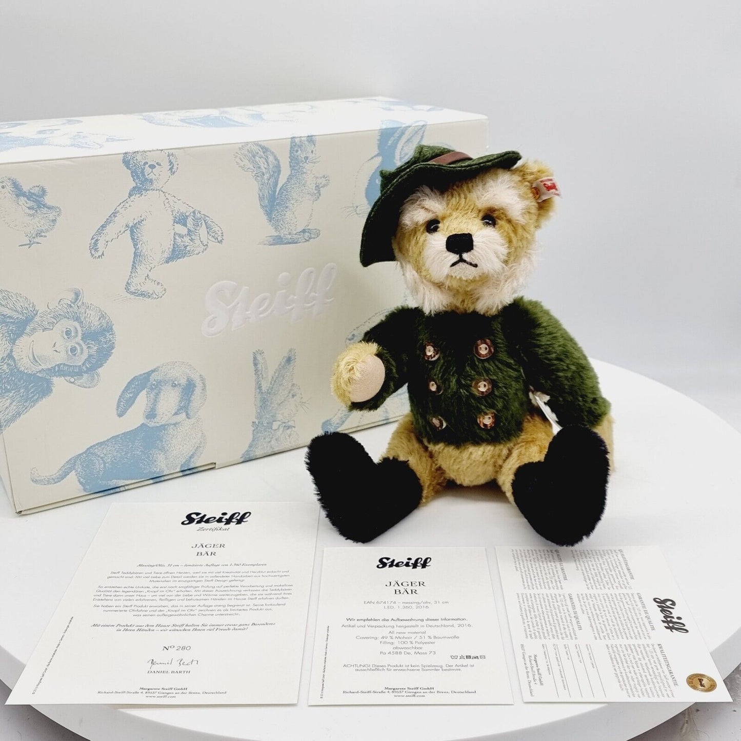 Steiff 674174 Teddybär Jäger 31 cm Mohair limitiert 1360 Jahr 2016