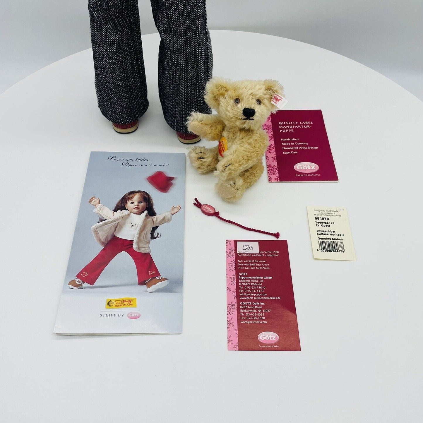 Steiff Götz Sammlerpuppe Nele mit Anton 994678 limitiert 1500 aus 2003 50cm