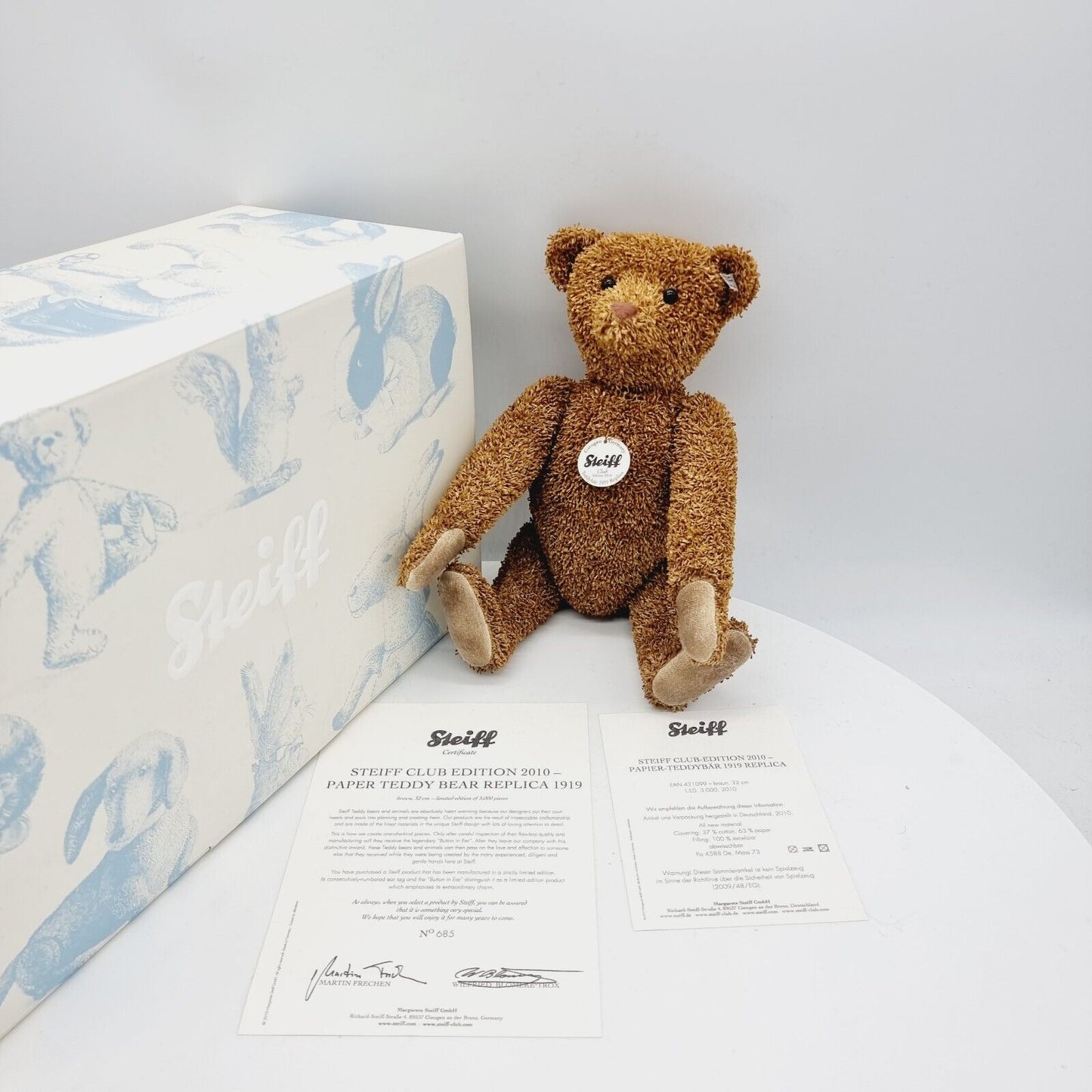 Steiff 421099 Papier Teddybär 1919 Replica 32 cm Club-Edition 2010 limitiert