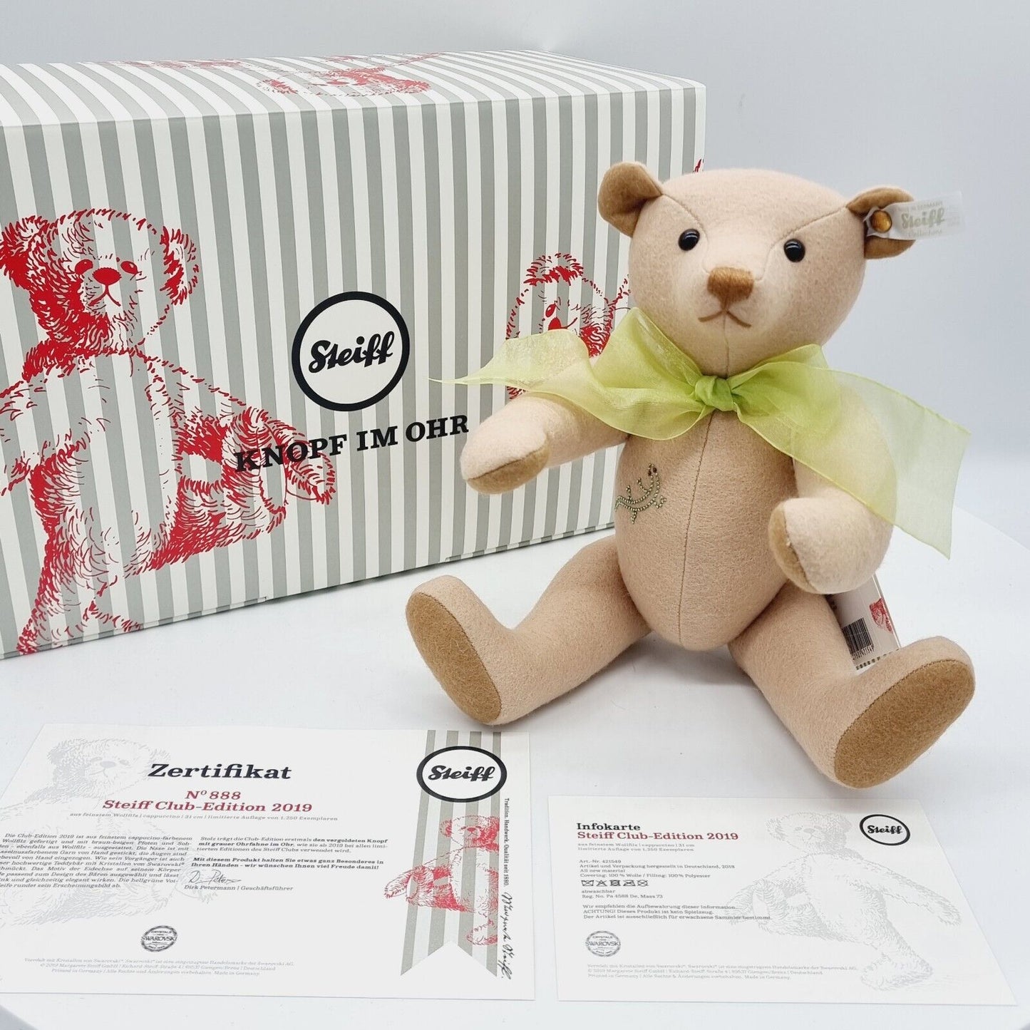 SALE Steiff 421549 Filzteddybär Club Edition 2019 Swarovski 31 cm