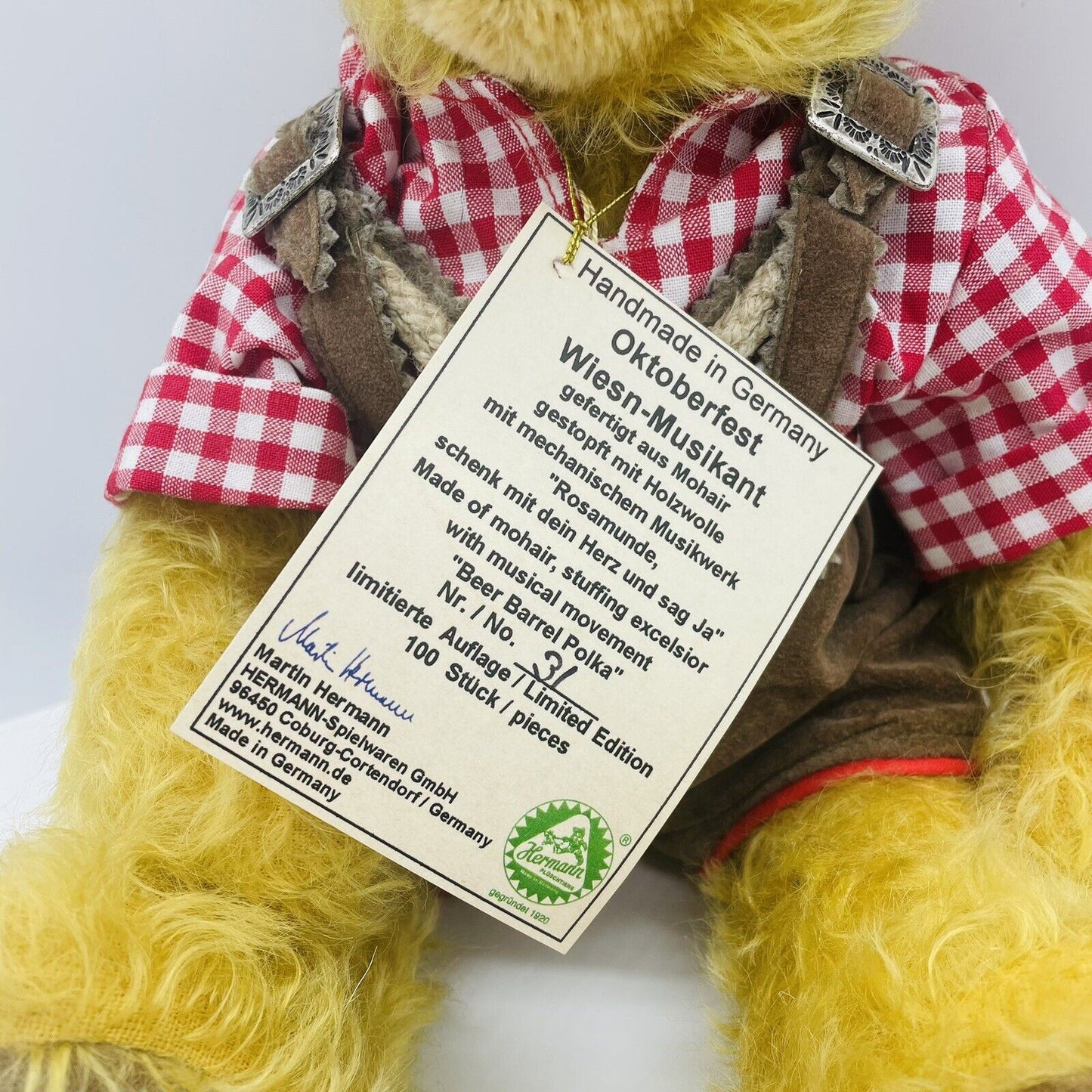 Hermann Coburg Teddybär Oktoberfest Wiesn-Musikant limitiert 100 35cm