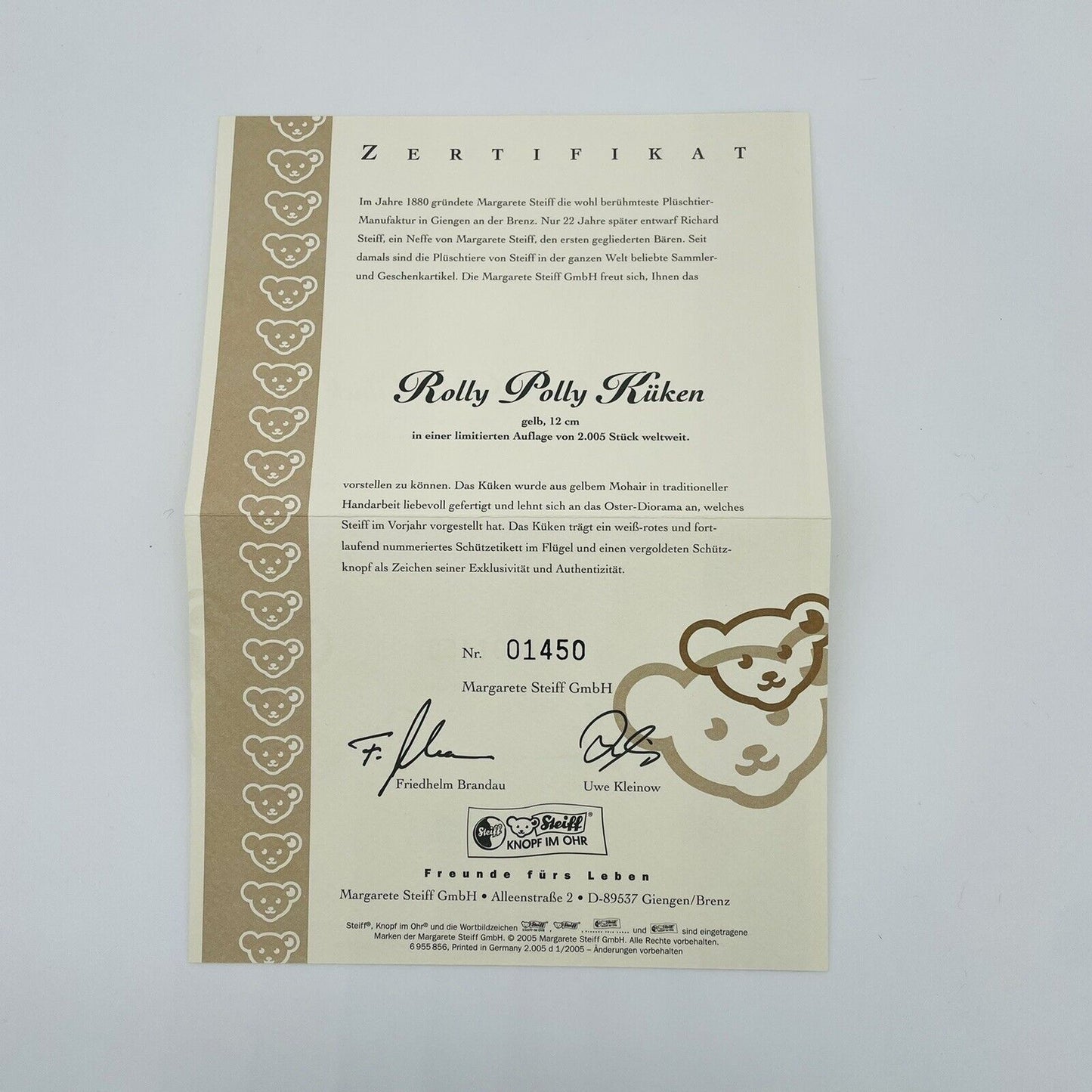 Steiff Rolly Polly Küken Ostern 038235 limitiert 2005 aus 2005 12cm