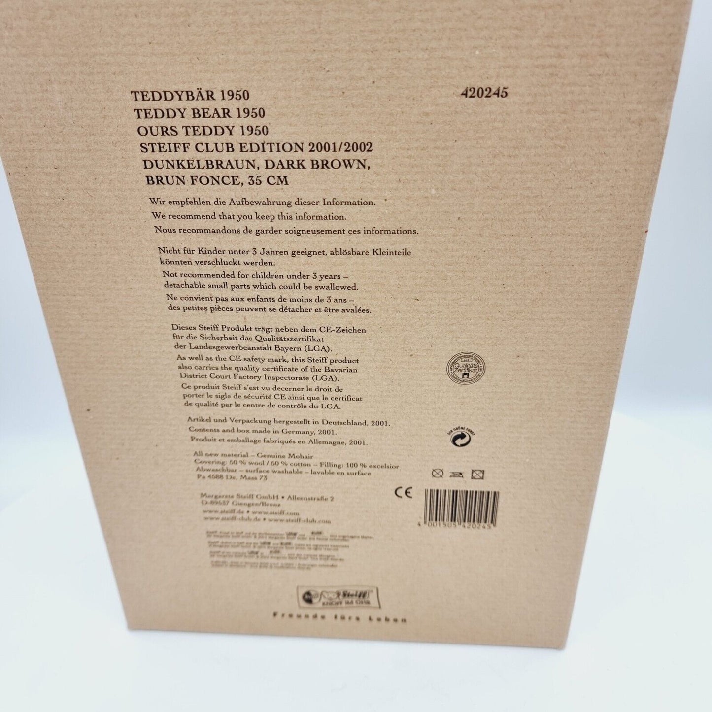 Steiff 420245 Teddybär 1950 31 cm Club Edition 2001 limitiert
