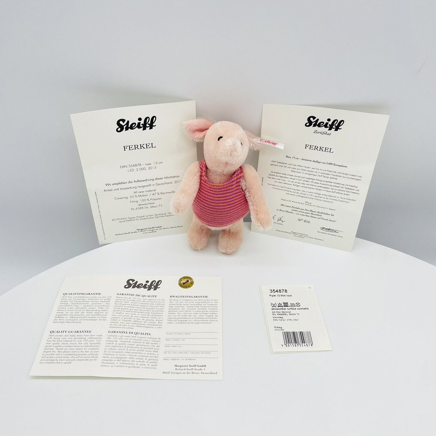 Steiff Ferkel 354878 aus Winnie the Pooh limitiert 2000 aus 2013 13cm Mohair