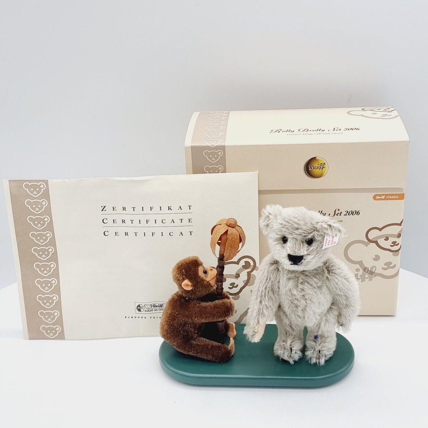 Steiff 037467 Austausch-Set Rolly Drolly 2006 limitiert 1500 Teddybär und Affe