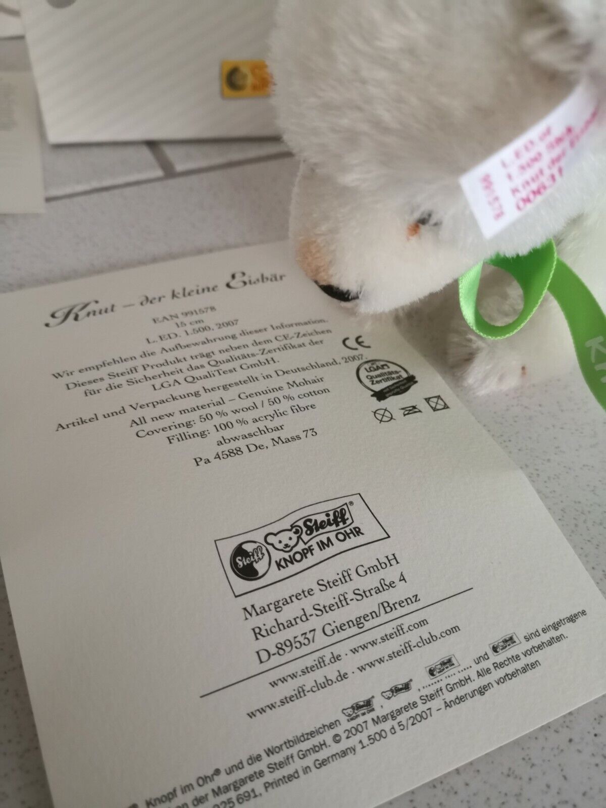 Steiff Eisbär- Knut der kleine Eisbär neuwertig limit. auf 1500 St. OVP Sammler