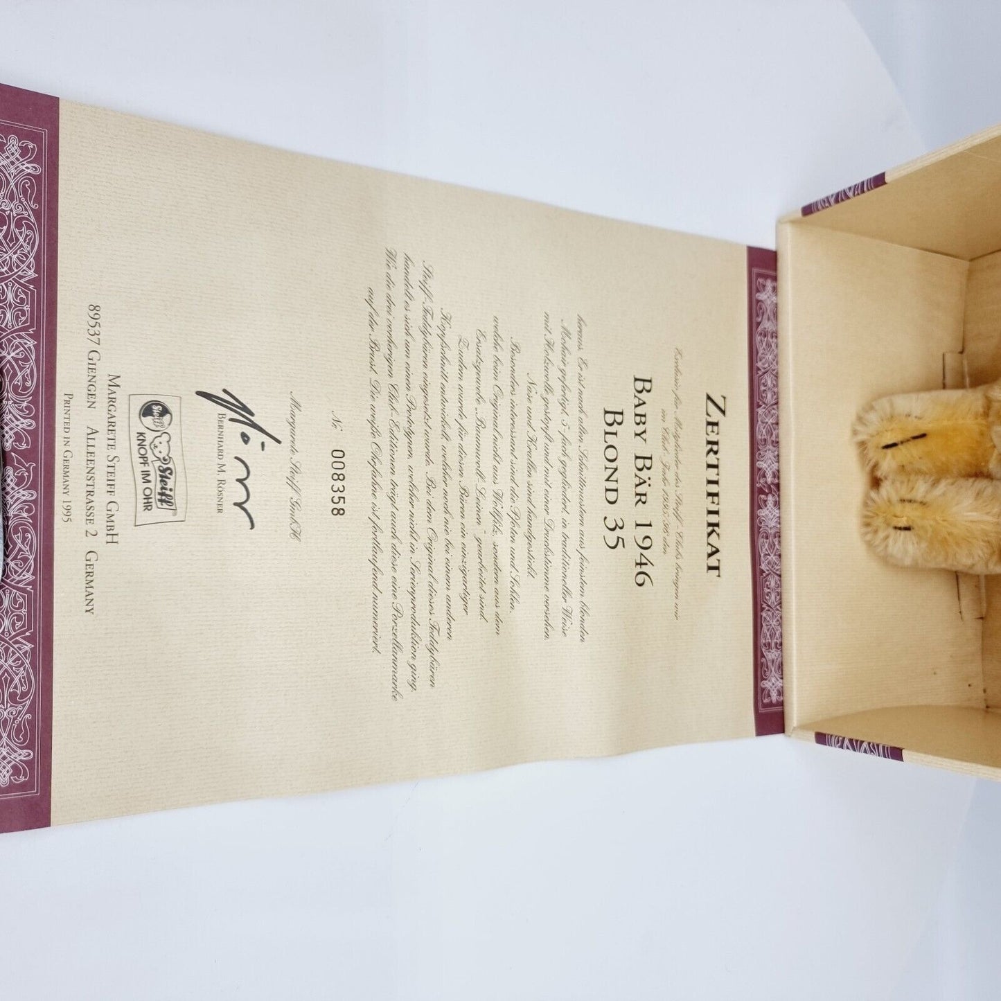 Steiff 420054 Club Edition Baby Bär blond 35cm 1995 limitiert Zertifikat