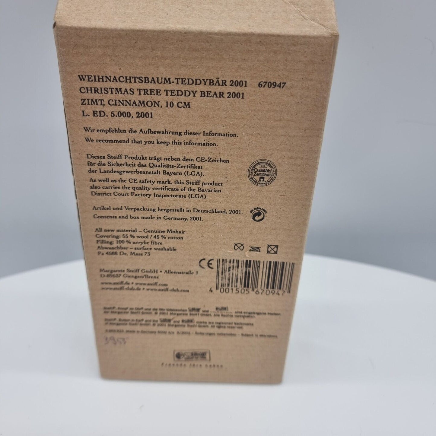 Steiff 670947 Weihnachtsbaum Teddybär 2001 10 cm Zimt 2001 limitiert 5000