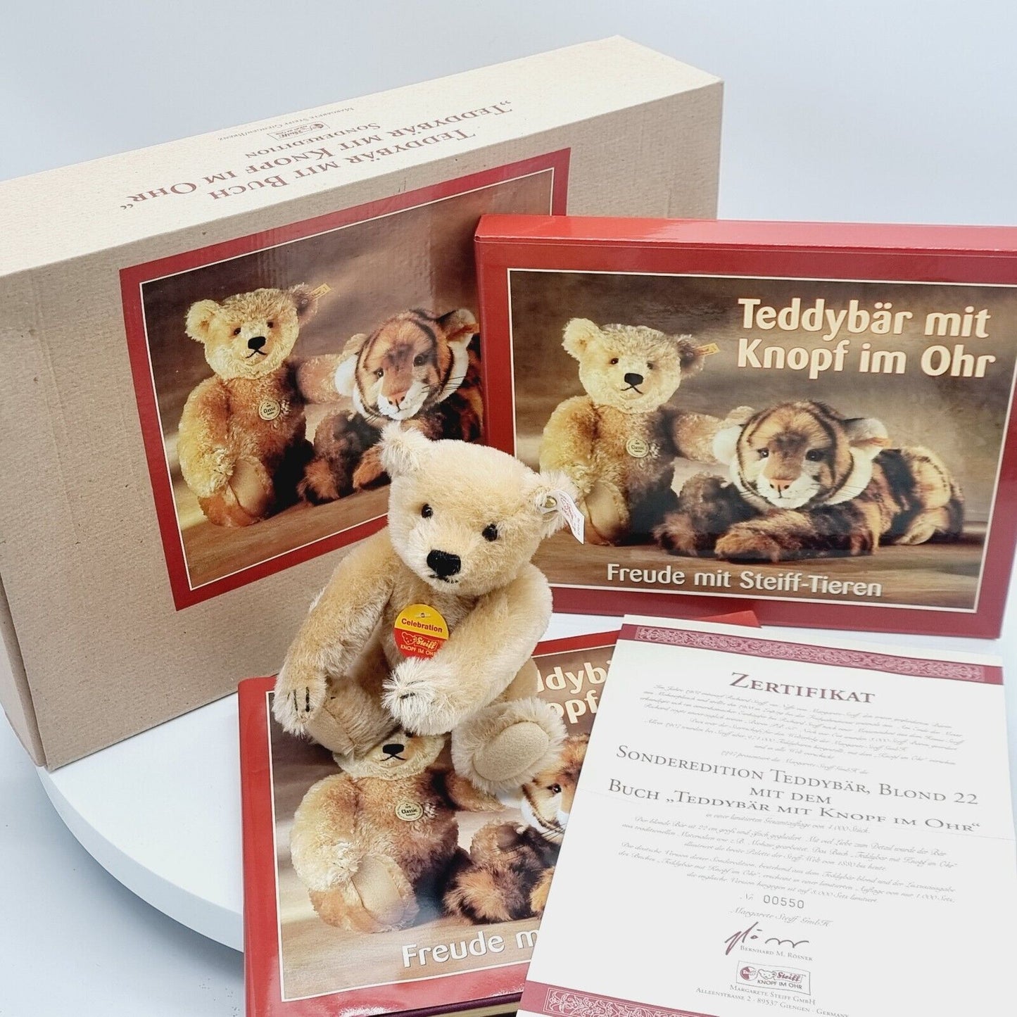 Steiff 670176 Teddybär blond mit Buch "Teddybär mit Knopf im Ohr limitiert 1000
