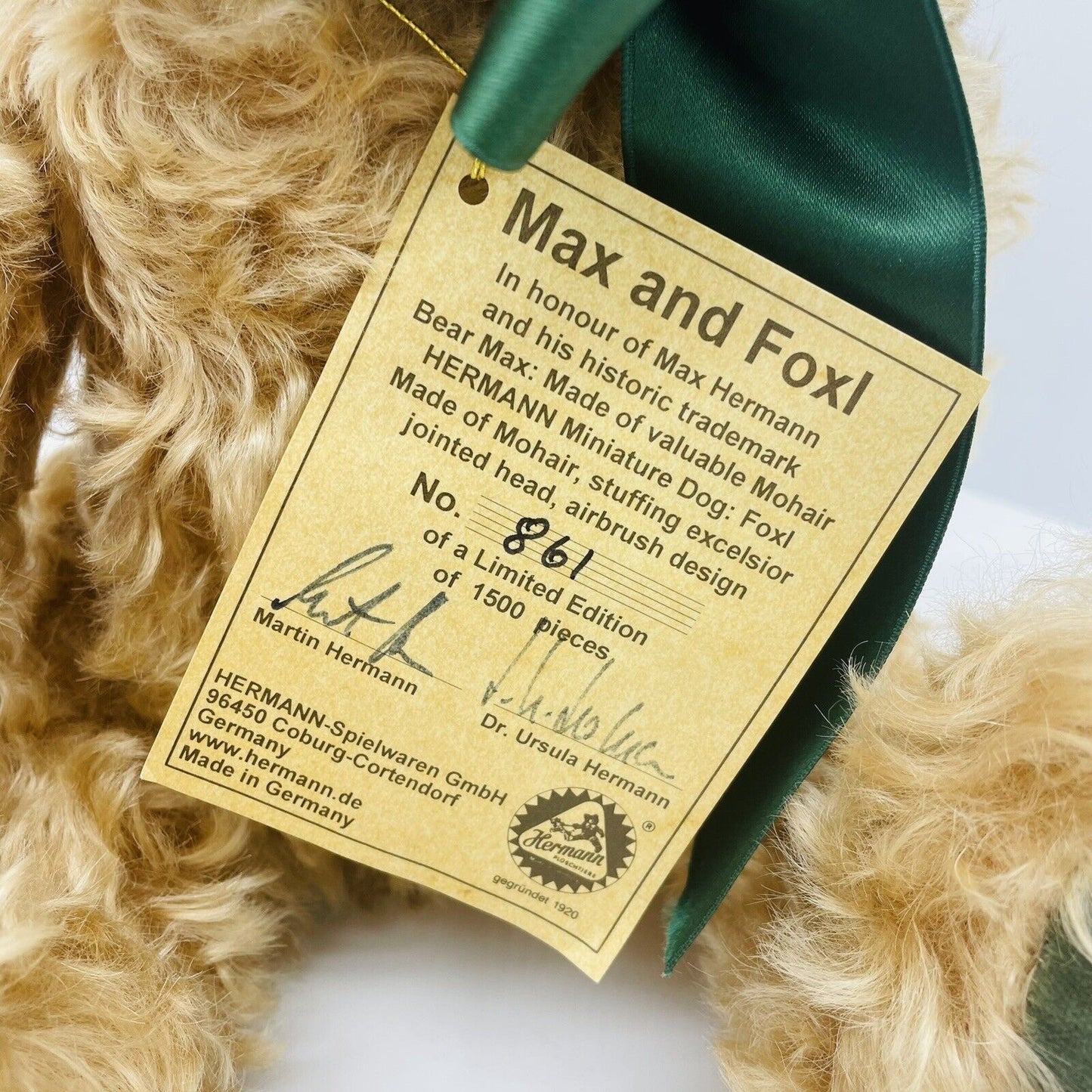 Hermann Coburg Teddybär Max and Foxl limitiert 1500 blondes Mohair