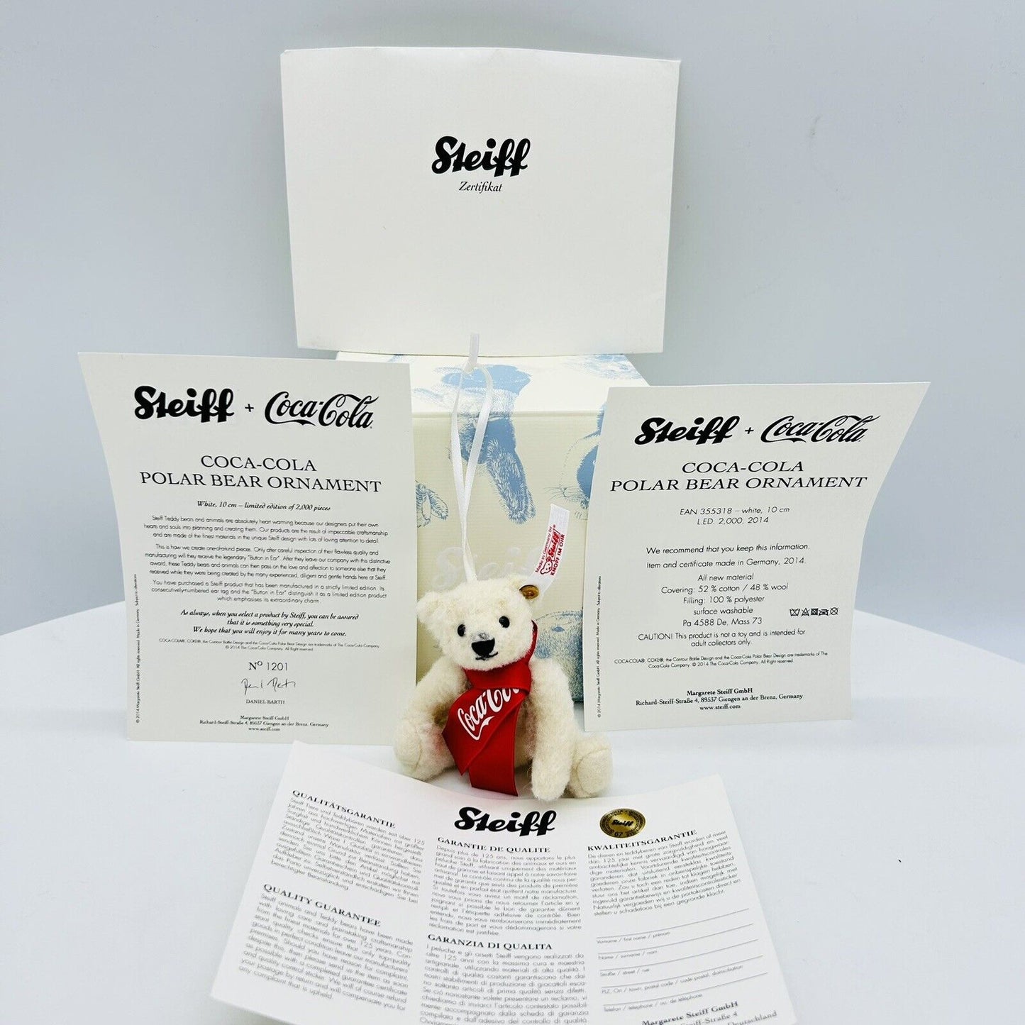 Steiff 355318 Teddybär Ornament Coca Cola limitiert 2000 aus 2014 10 cm