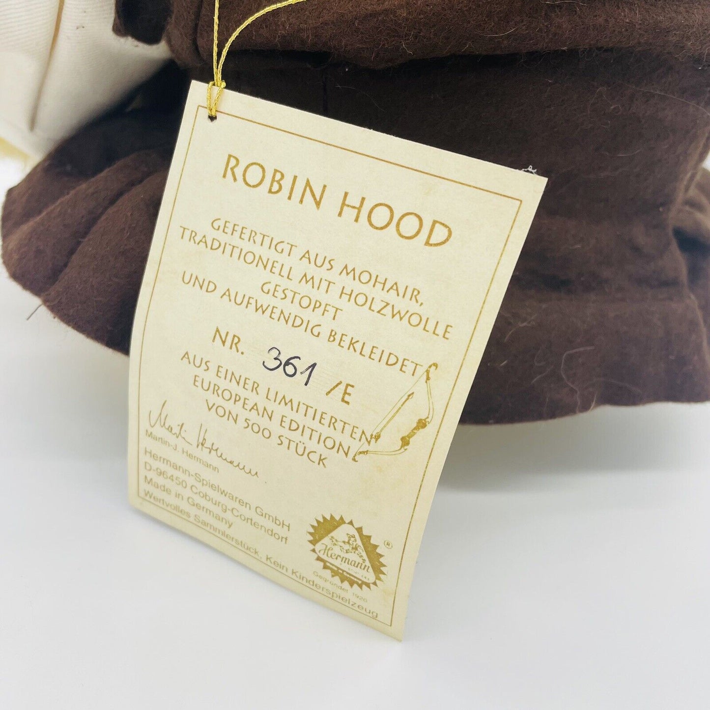 Hermann Coburg Teddybär Robin Hood limitiert 500 Europa Edition Mohair