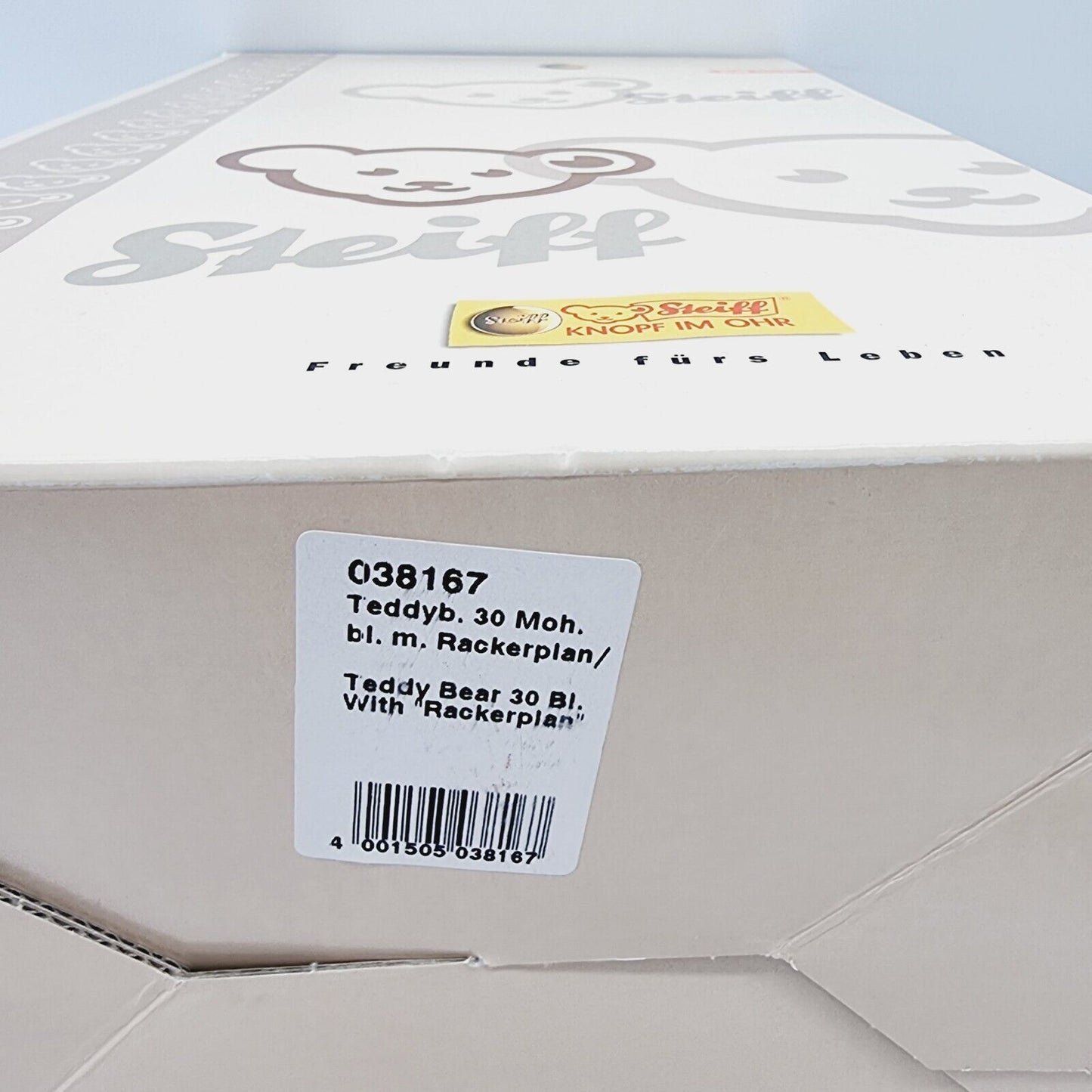 038167 Steiff Teddybär mit Rackerplan 30 cm limitiert aus 2007 blond mit Schal