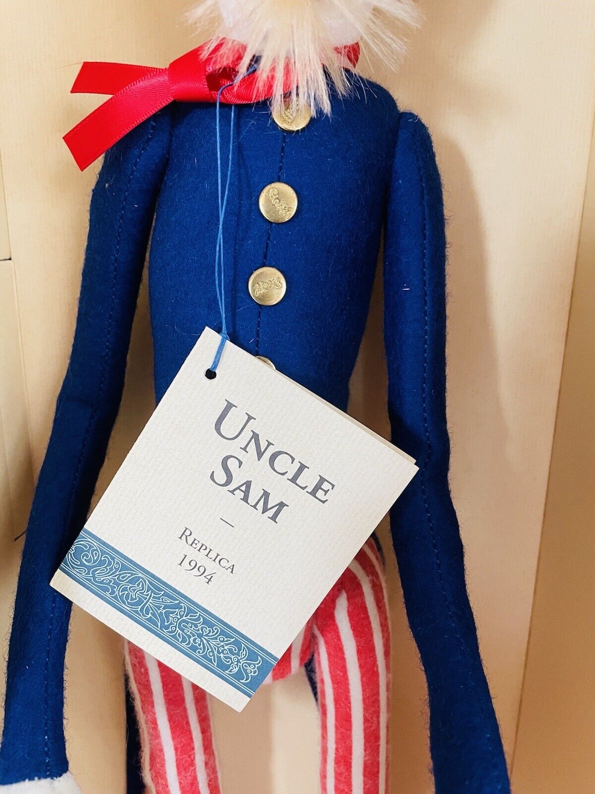 Steiff Uncle Sam Filzpuppe 1994 Handbemalt Leder Auflage 1.000 Stück 411601
