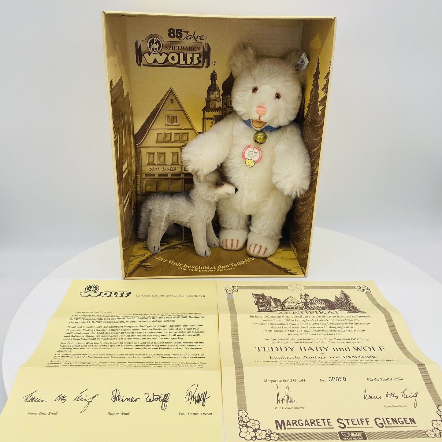Steiff Teddy Baby mit Wolf 0177/00 Replica 1930 limitiert 1000 aus 1988 Nr. 50