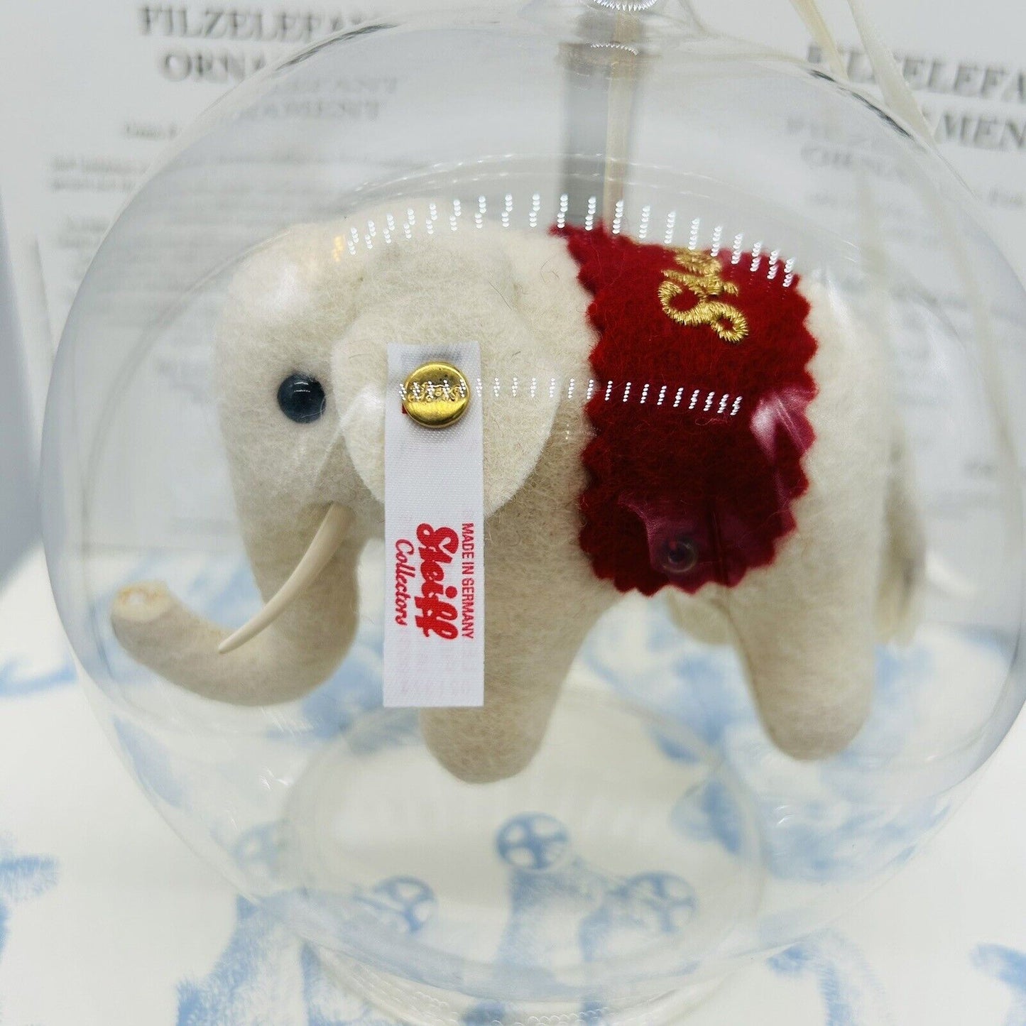 Steiff 021347 Ornament Filzelefant in Glaskugel limitiert 500 aus 2015 8 cm