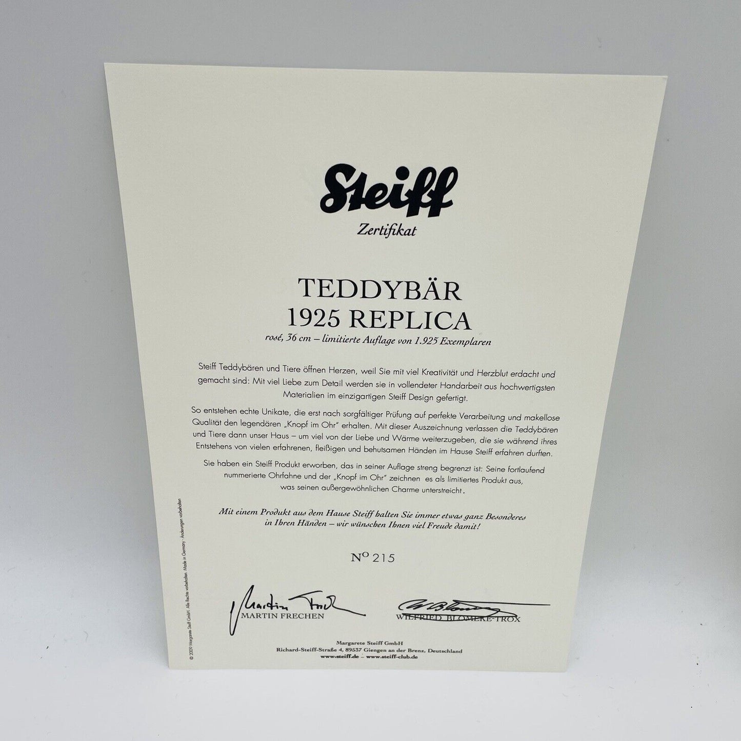 Steiff Teddybär 1925 Replica 408731 limitiert 1925 aus 2009 36cm