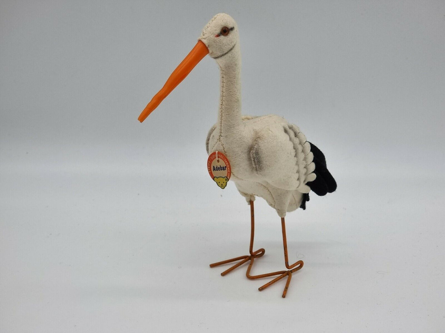 Steiff Storch Adebar 1961 - 1967 Tier Filz 17 cm 1017,00 Knopf Fahne Schild KFS