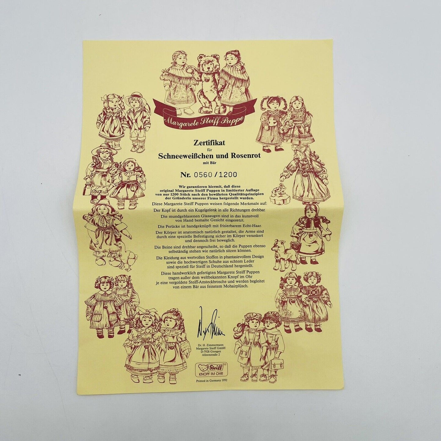 Steiff Puppenset Schneeweißchen und Rosenrot mit Bären 703157 limitiert 1200