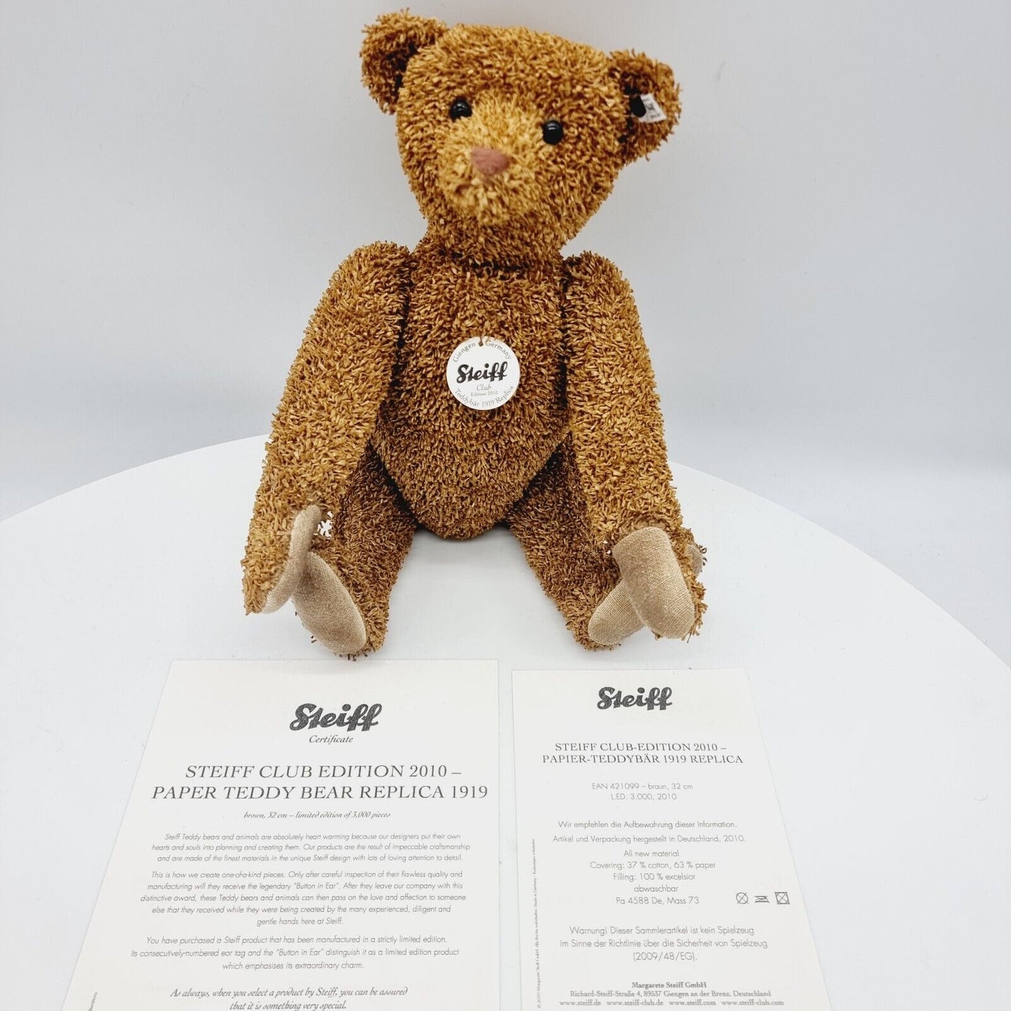 Steiff 421099 Papier Teddybär 1919 Replica 32 cm Club-Edition 2010 limitiert