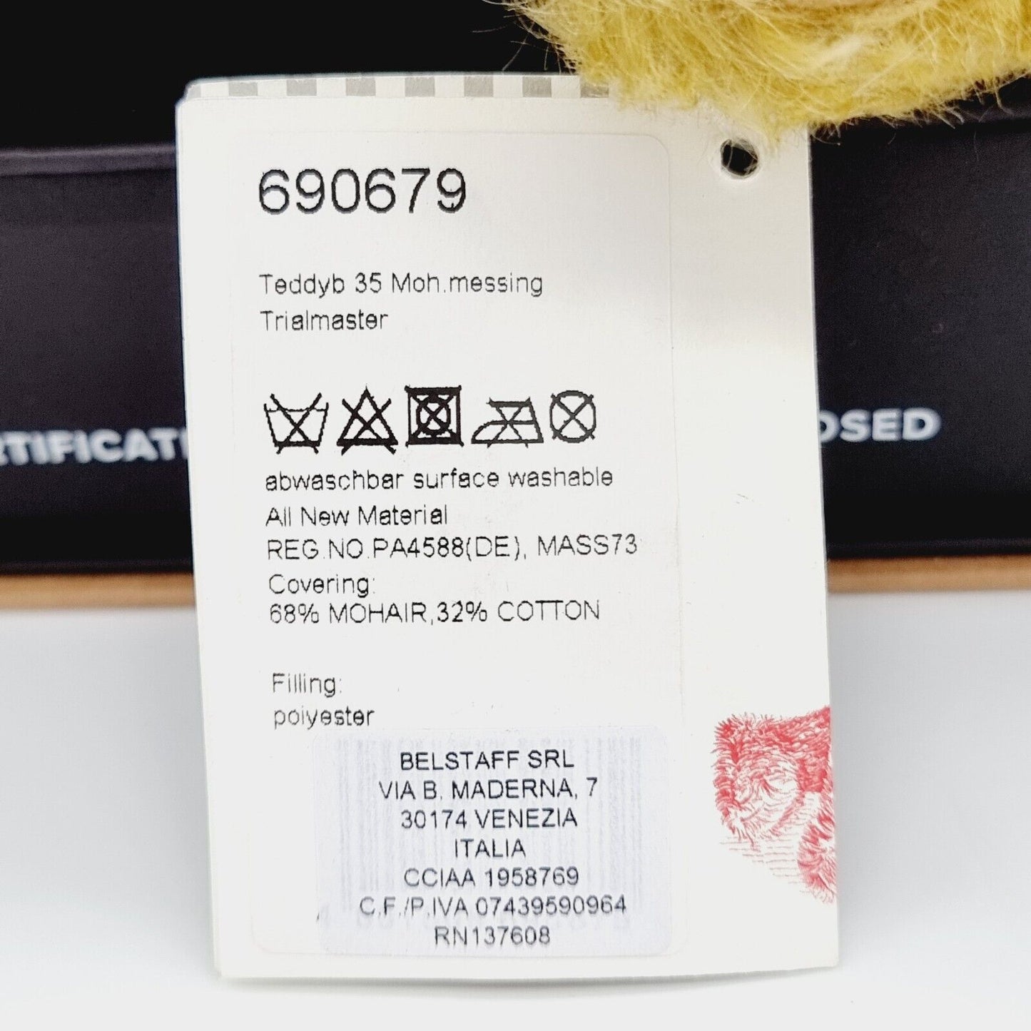 Steiff Belstaff Trialmaster 690679 Teddybär mit Mantel 35 cm Mohair Knopf Fahne