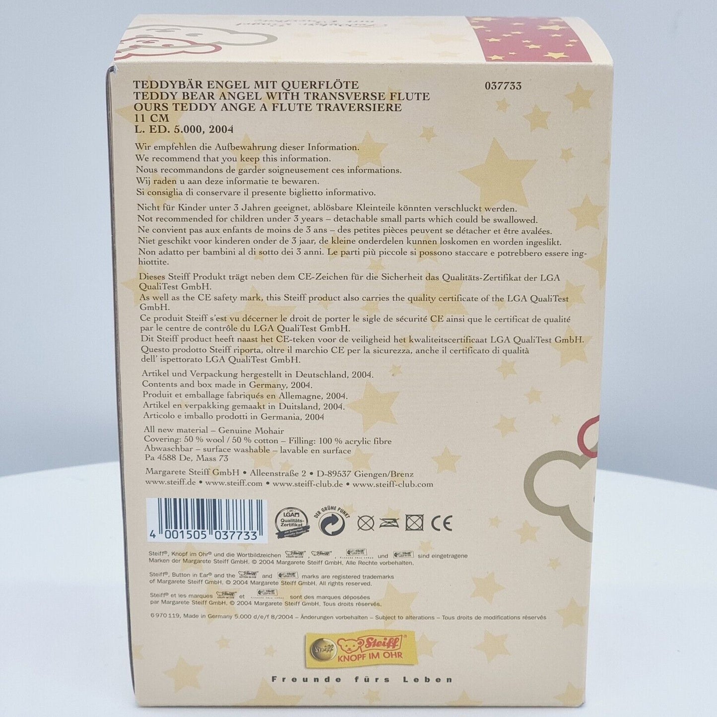 Steiff 037733 Engel mit Querflöte 11 cm limitiert 5000 Jahr 2004