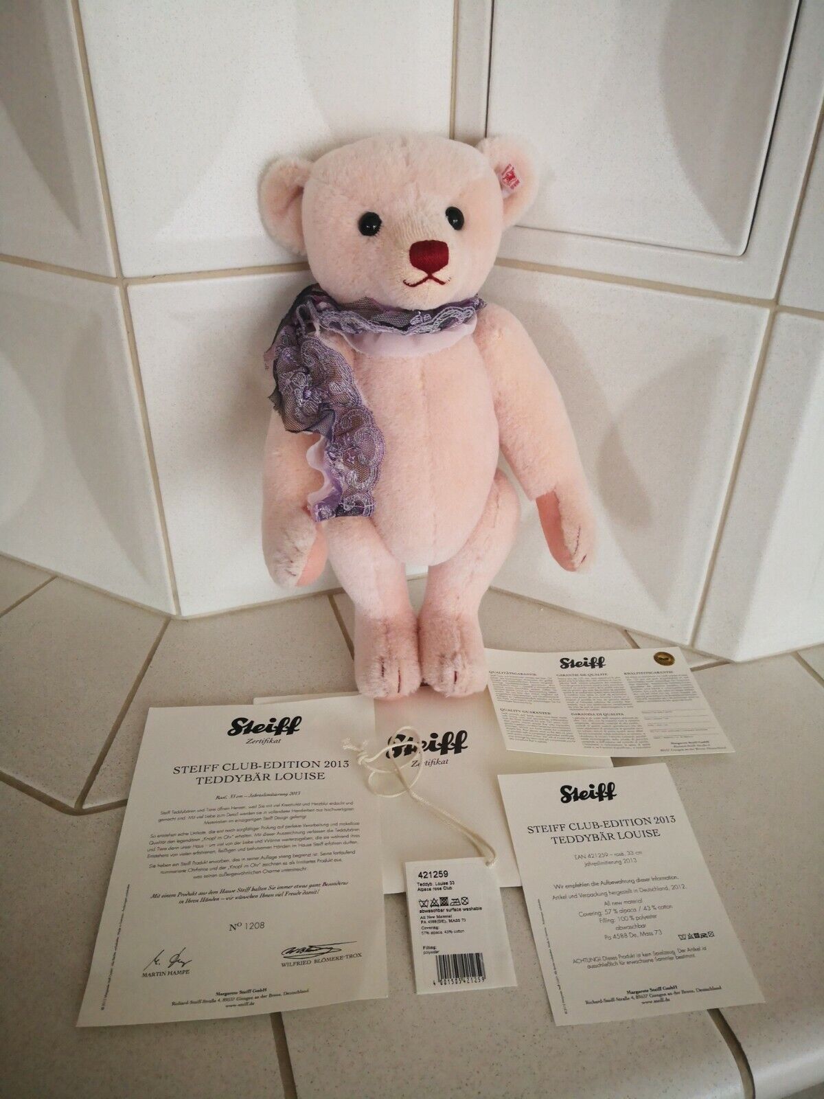 Steiff Club-Edition 2013 Teddybär Louise, Rose, 33 cm, 421259, limitiert