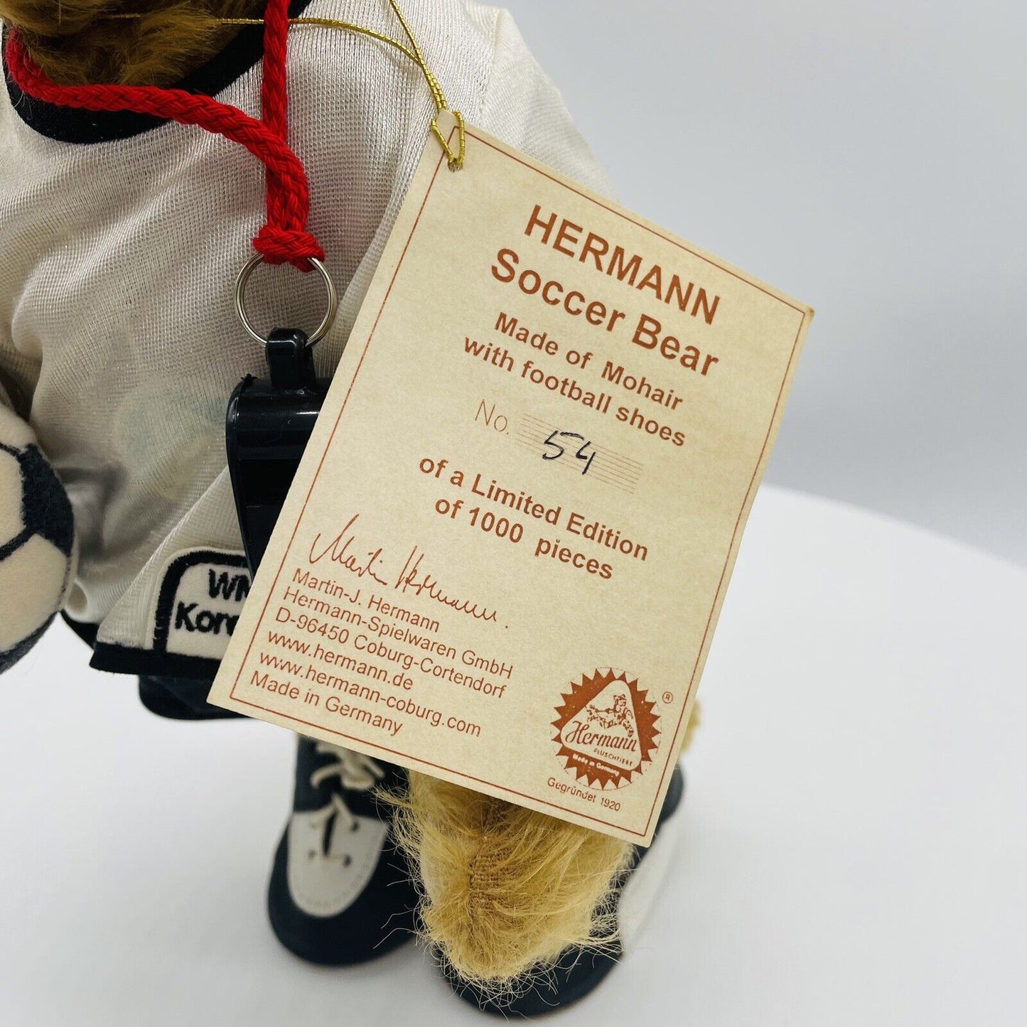 Hermann Coburg Teddybär Soccer Bear Schiedsrichter limitiert 1000 Mohair