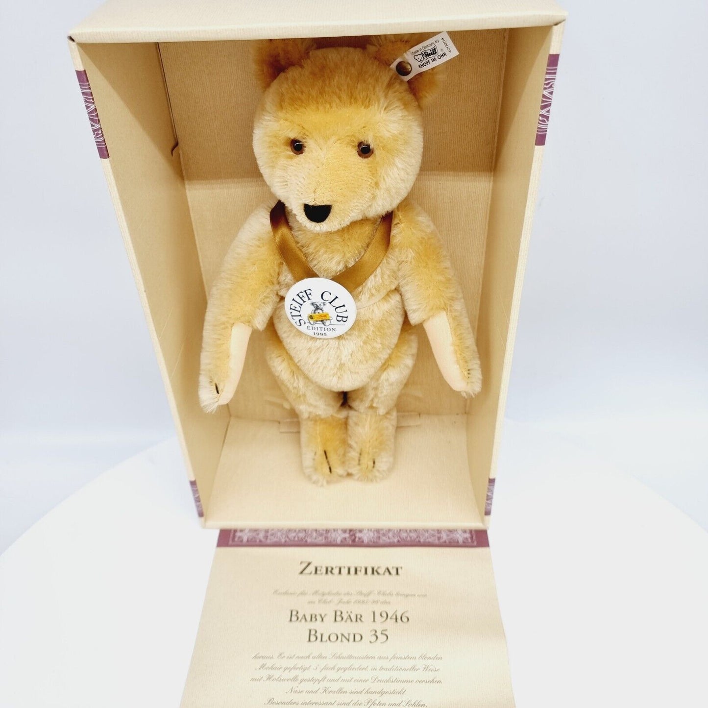 Steiff 420054 Club Edition Baby Bär blond 35cm 1995 limitiert Zertifikat