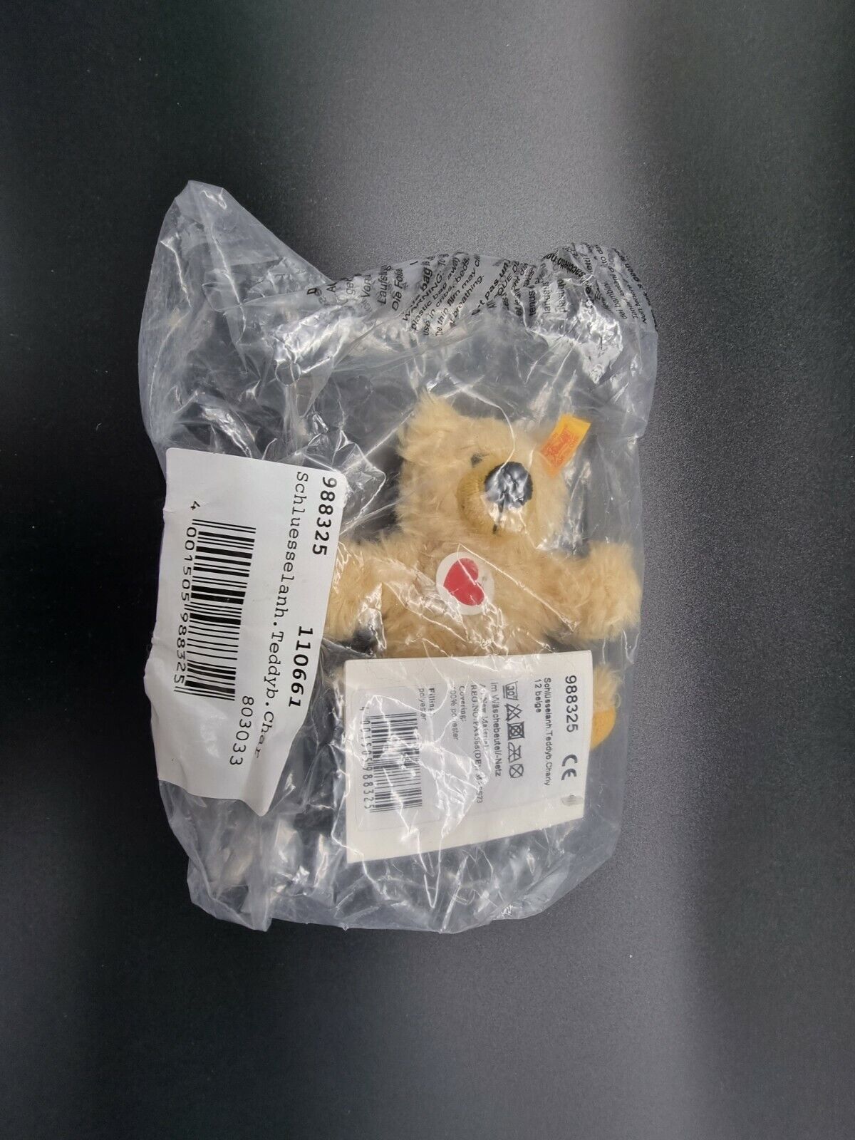 STEIFF Teddybär Schlüsselanhänger Plüsch Charly 12 cm NEU Herz KFS Knopf im Ohr