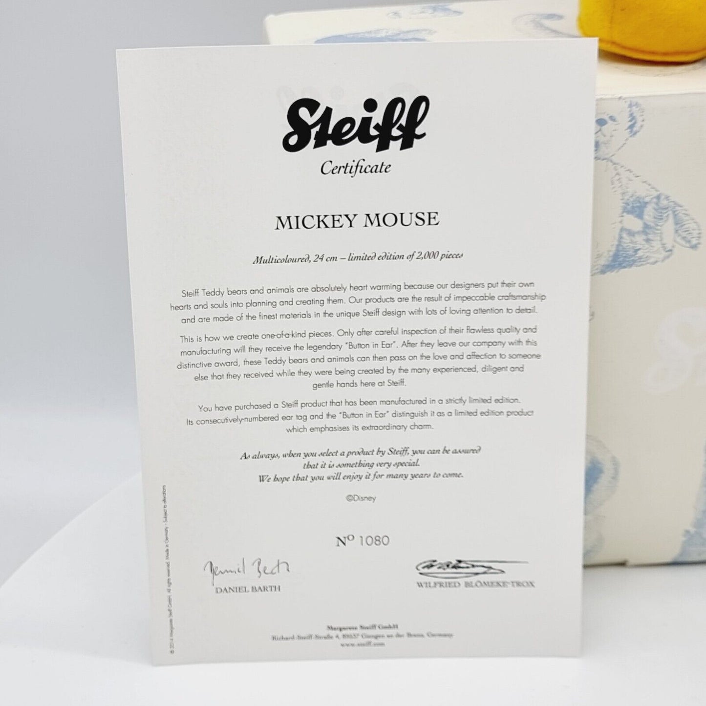 Steiff 354939 Mickey Mouse limitiert 2000 aus 2014 24 cm Mohair