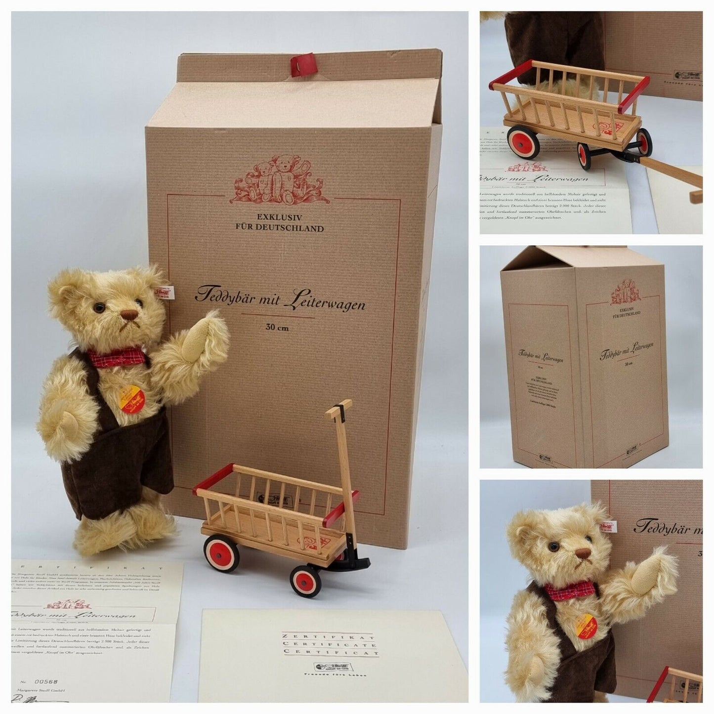 Steiff Teddybär mit Leiterwagen 30 cm 671166 limitiert Zertifikat OVP Sammler