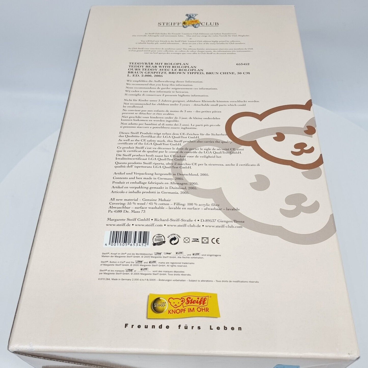 Nr. 70! Steiff 653452 Teddybär mit Roloplan limitiert 2000 aus 2005 30 cm Mohair