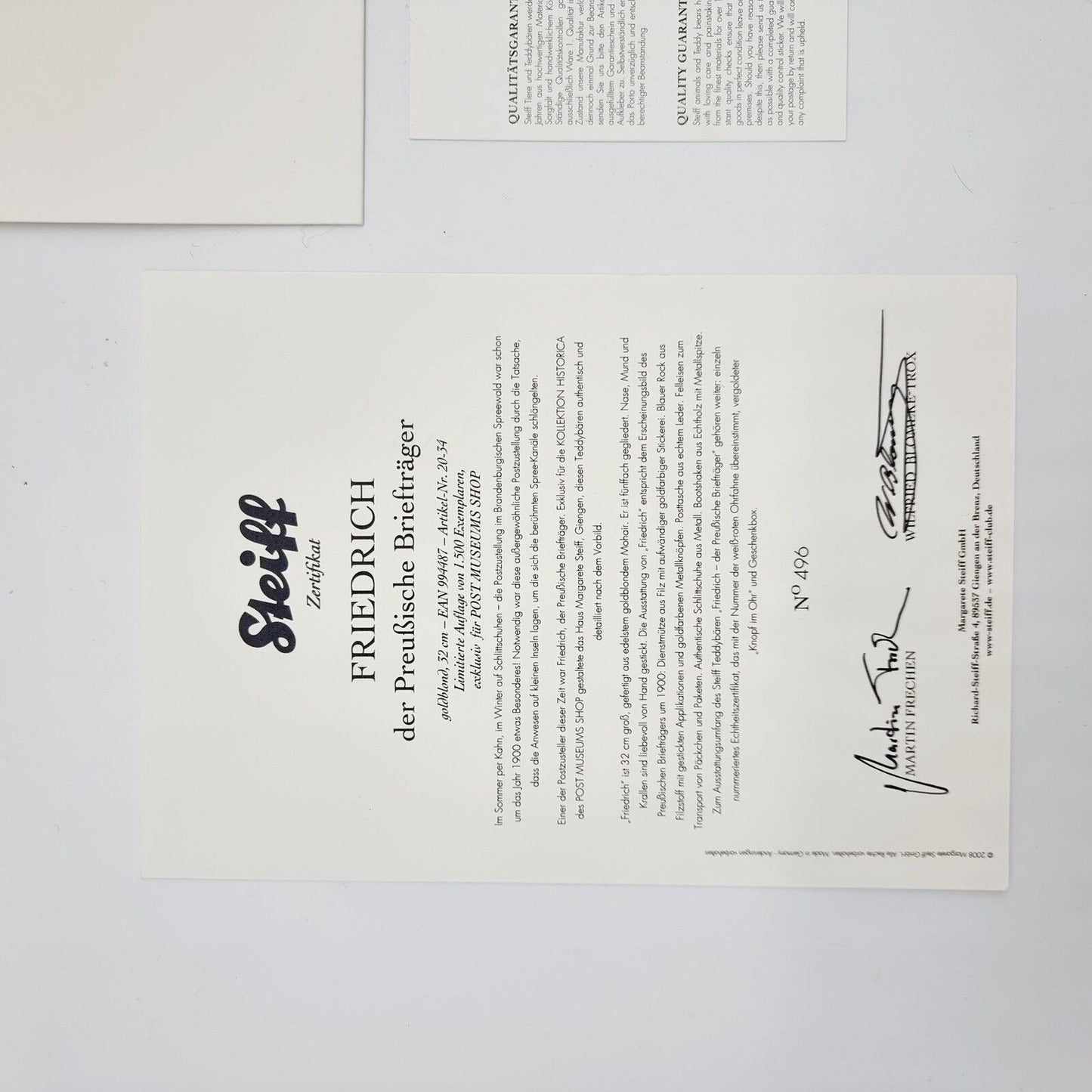 Steiff 994487 Postbär Friedrich der Preußische Briefträger Bär